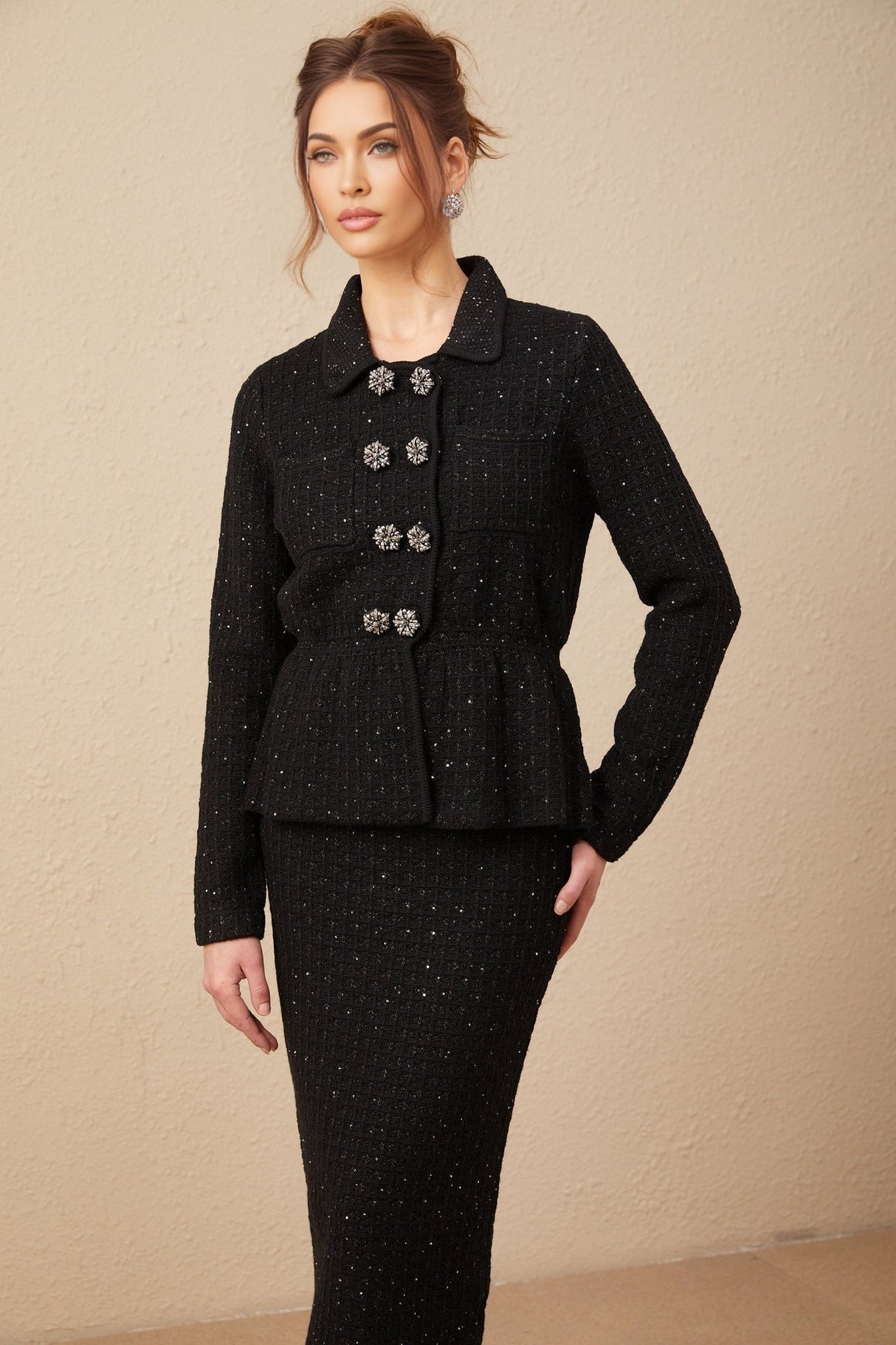 Willow Jacket & Skirt Sequined Waffle Knit Set