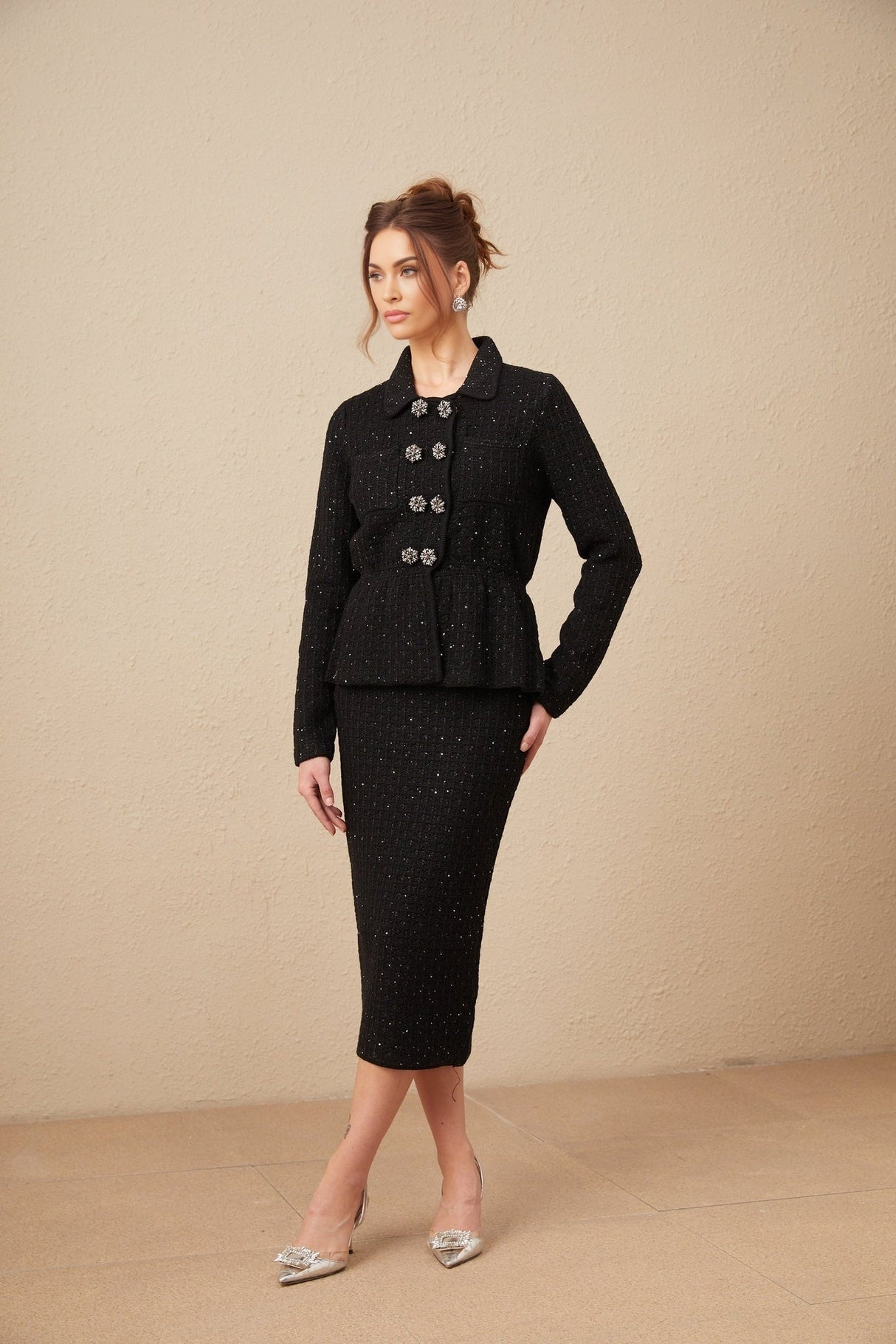 Willow Jacket & Skirt Sequined Waffle Knit Set