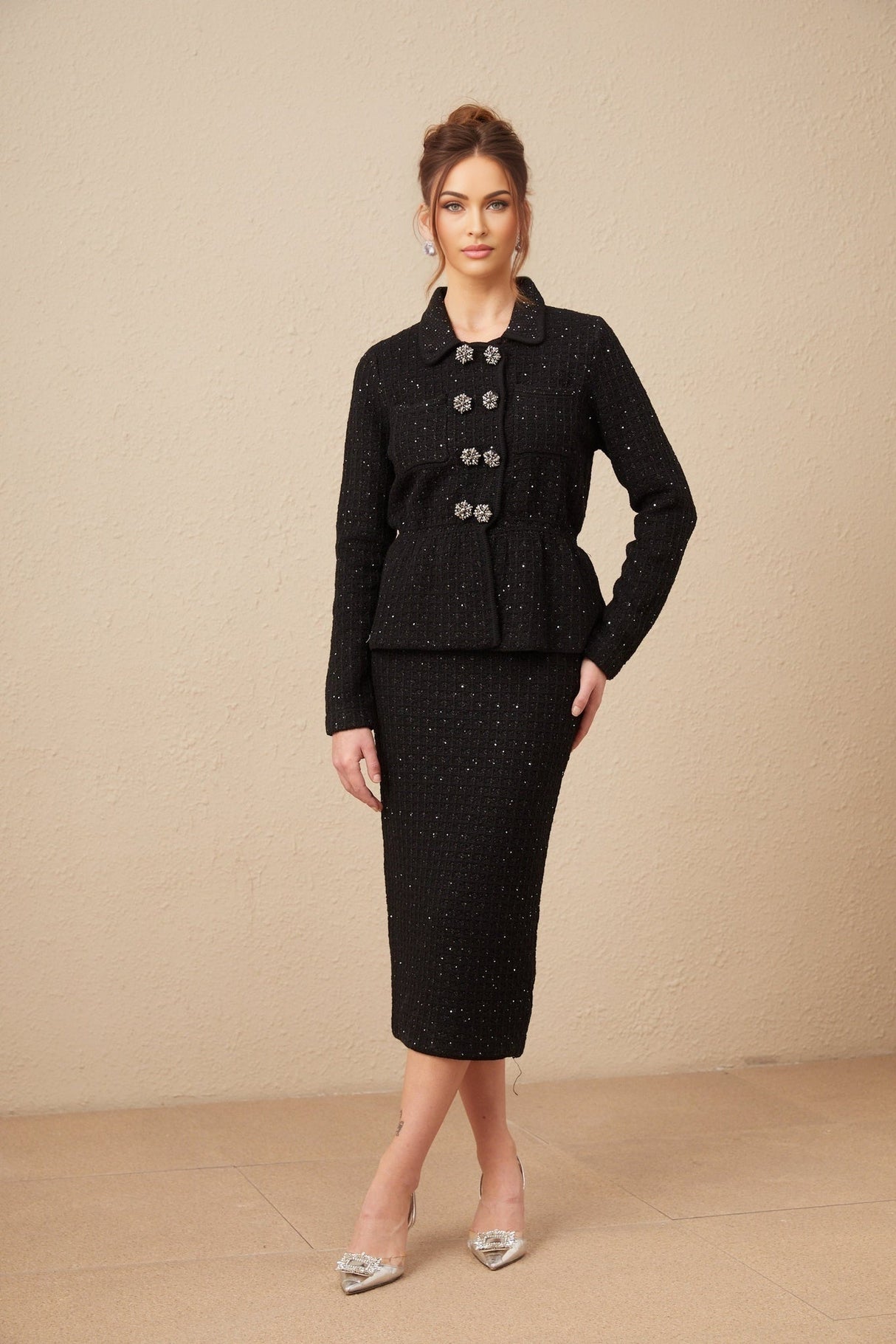 Willow Jacket & Skirt Sequined Waffle Knit Set