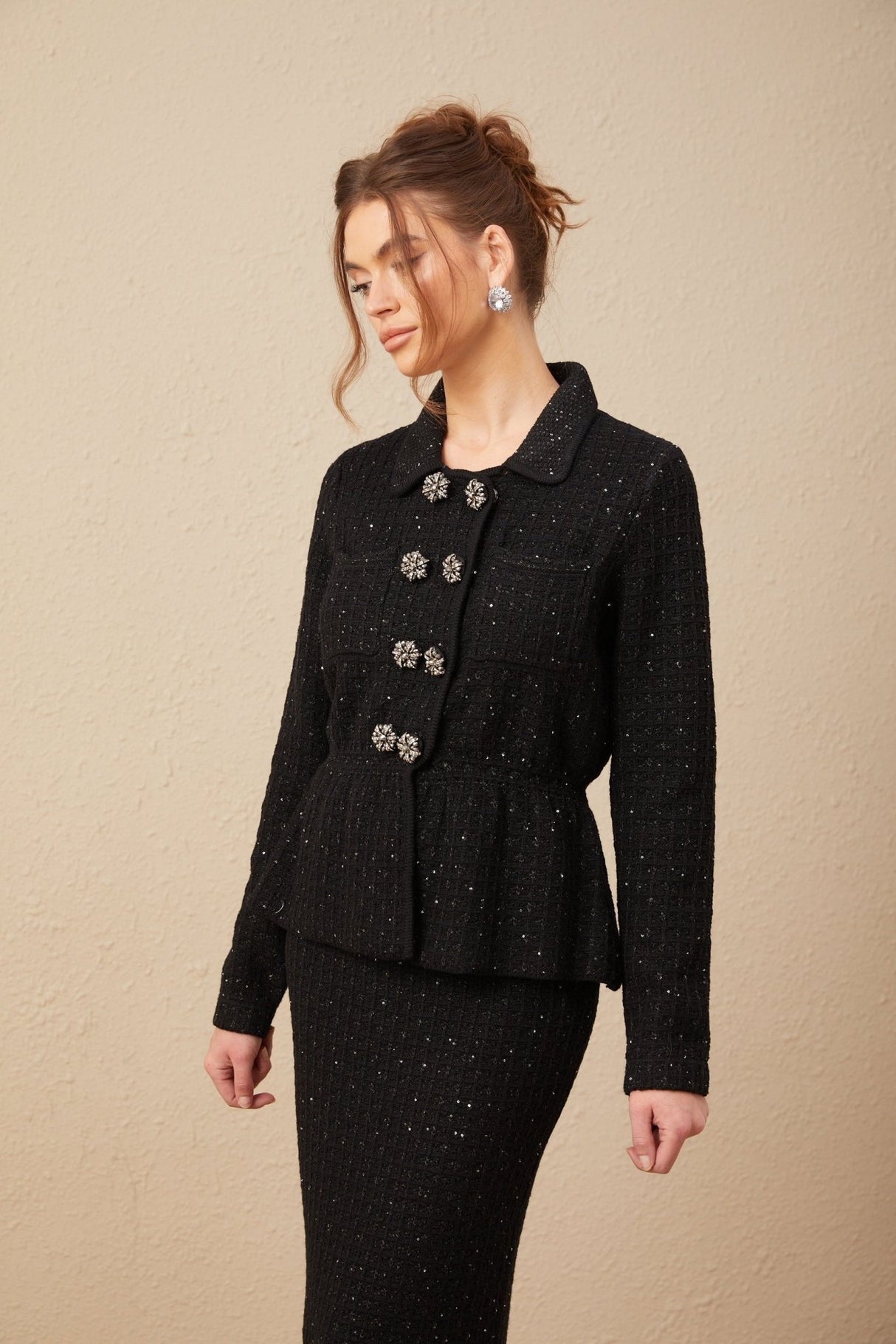 Willow Jacket & Skirt Sequined Waffle Knit Set