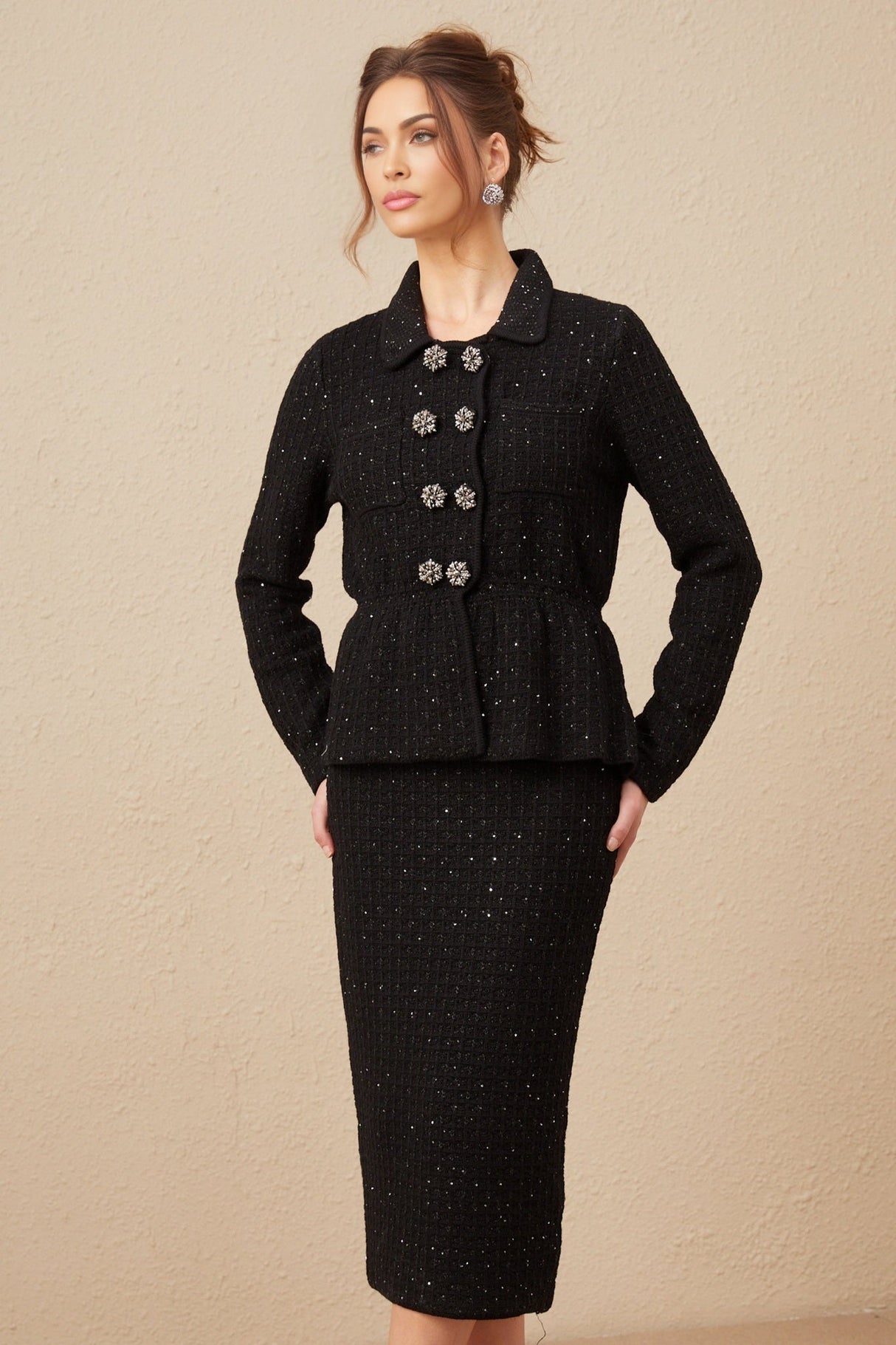 Willow Jacket & Skirt Sequined Waffle Knit Set