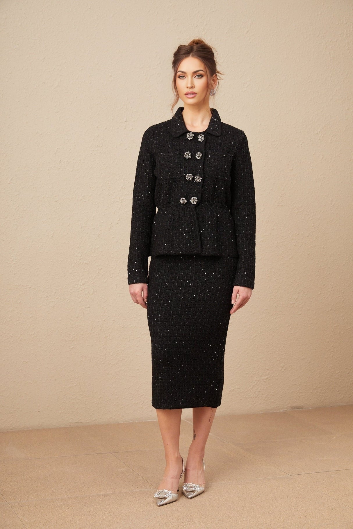 Willow Jacket & Skirt Sequined Waffle Knit Set