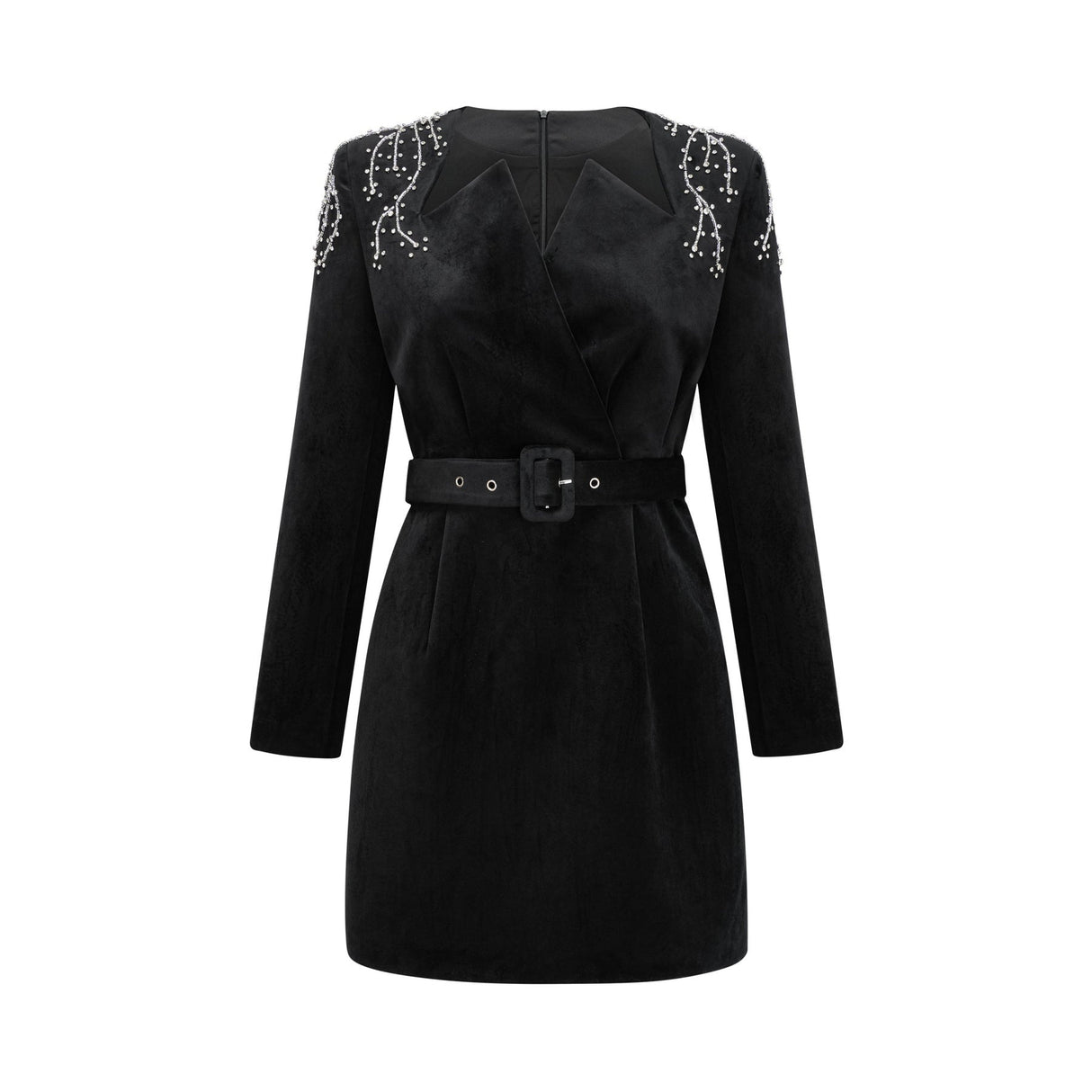 Willow Mini Dress Black Velvet Crystal Belt