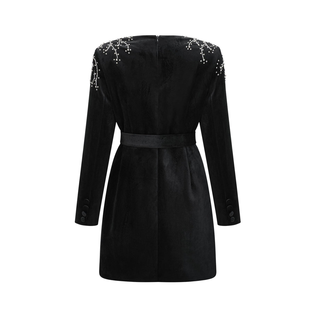 Willow Mini Dress Black Velvet Crystal Belt