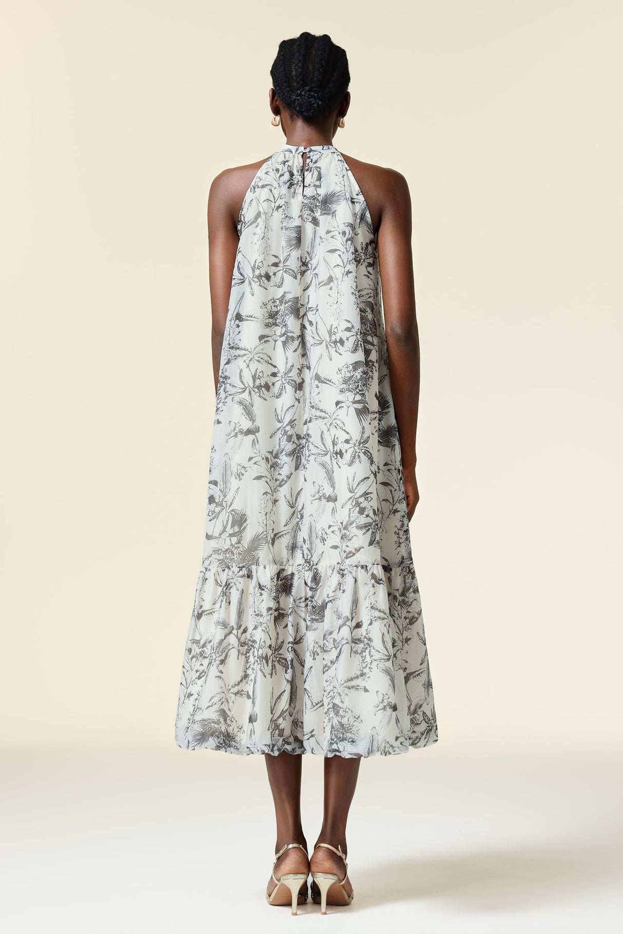 Yara White Floral Halter Midi Dress for Women