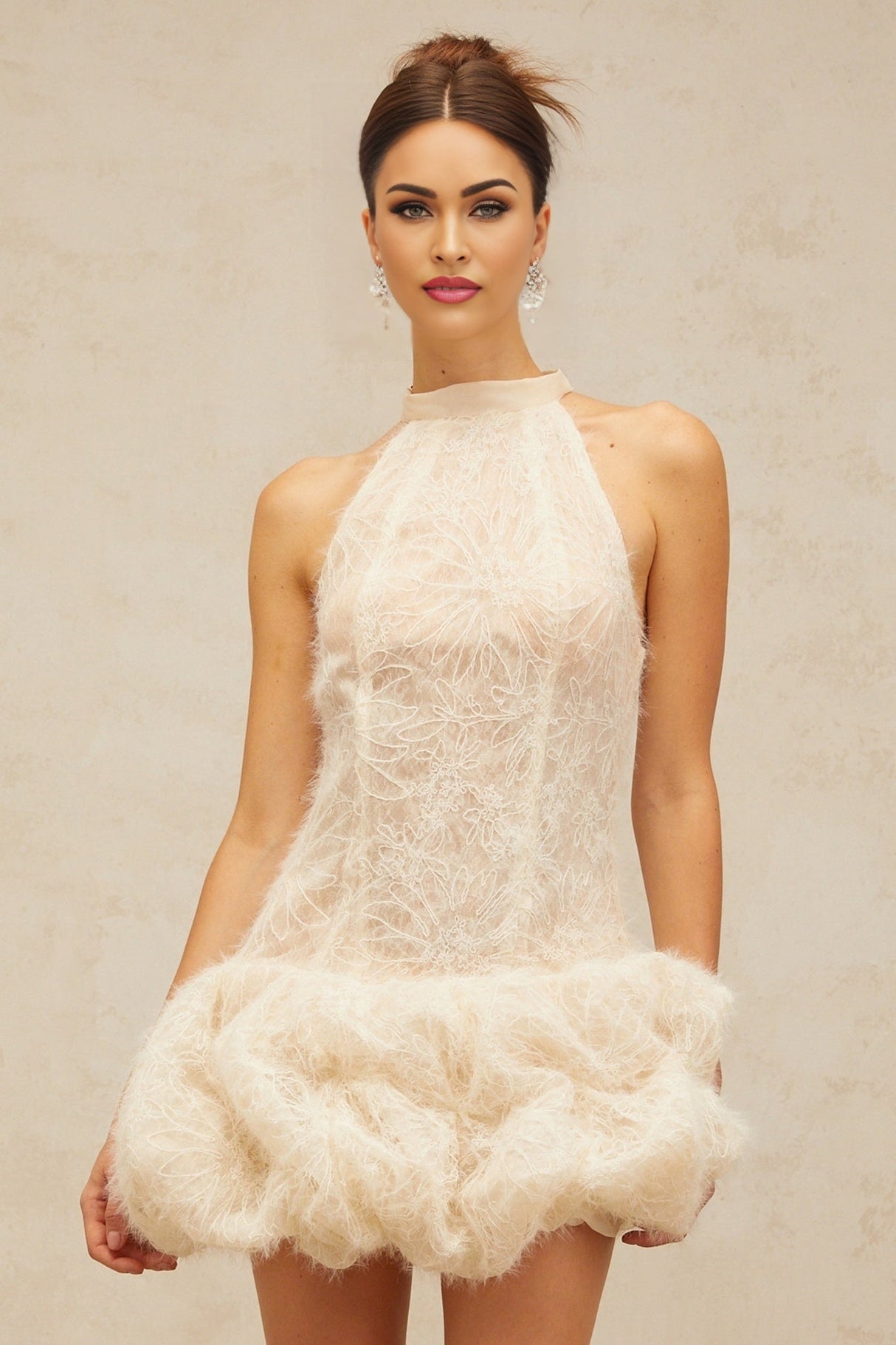 Yasmin Mini Dress - Halterneck Jacquard Puff Skirt