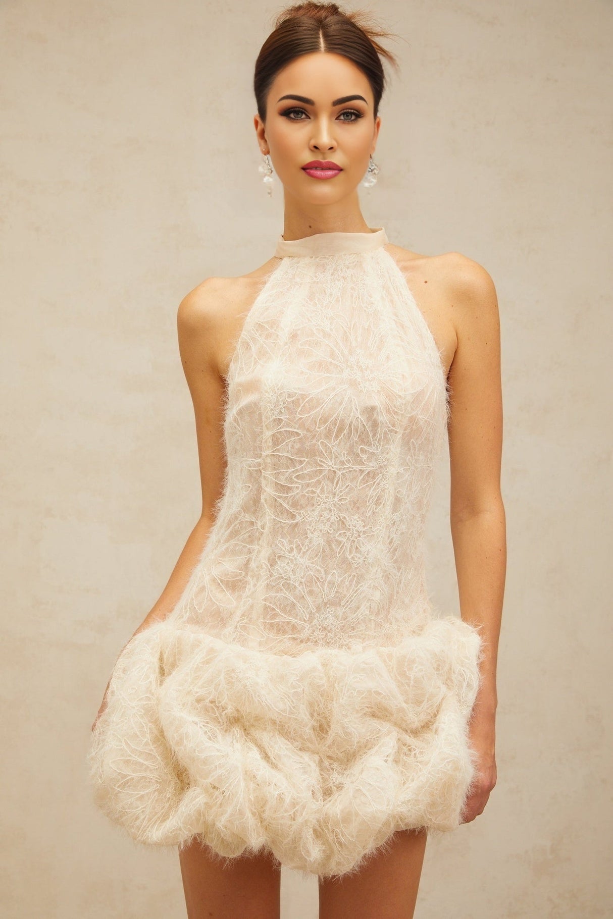 Yasmin Mini Dress - Halterneck Jacquard Puff Skirt