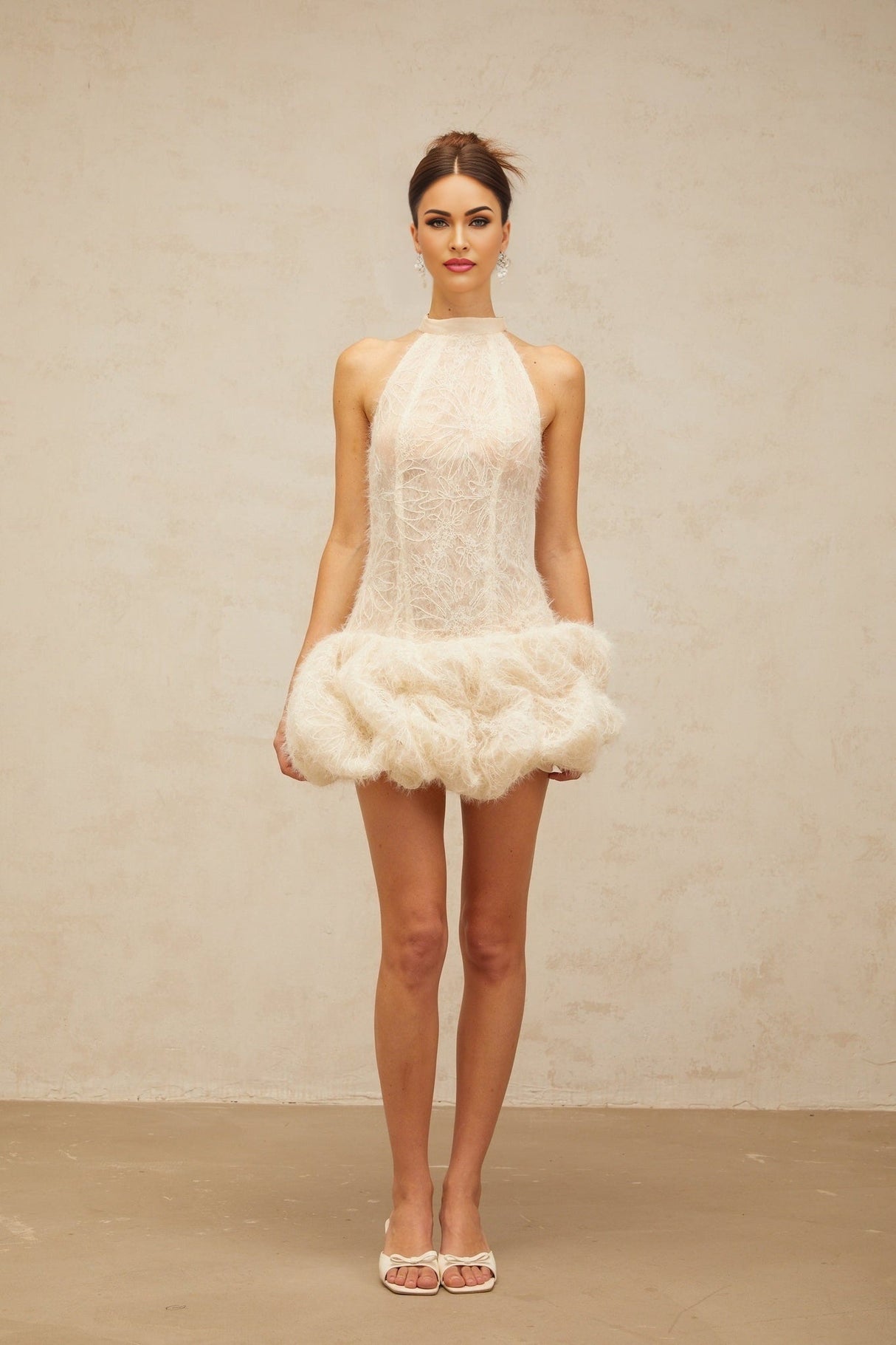 Yasmin Mini Dress - Halterneck Jacquard Puff Skirt