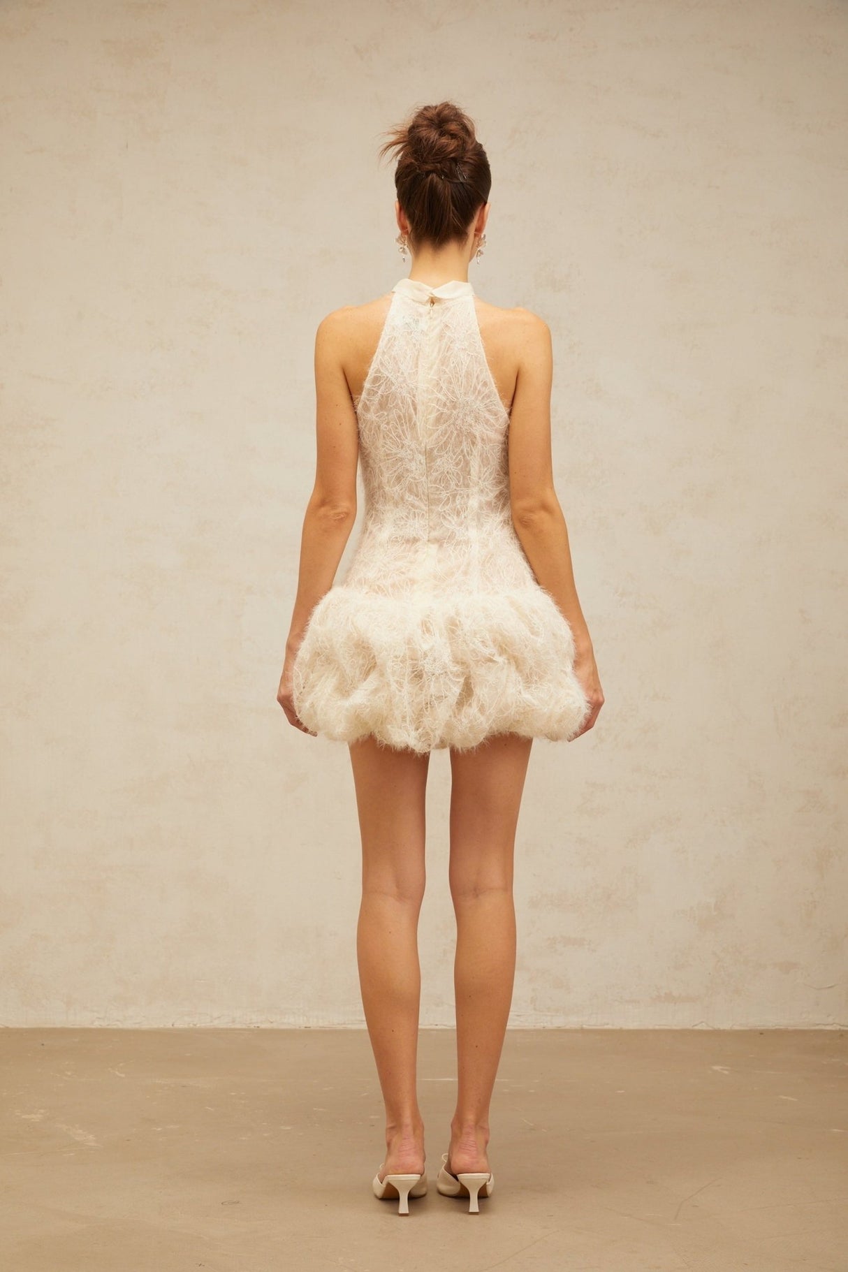 Yasmin Mini Dress - Halterneck Jacquard Puff Skirt