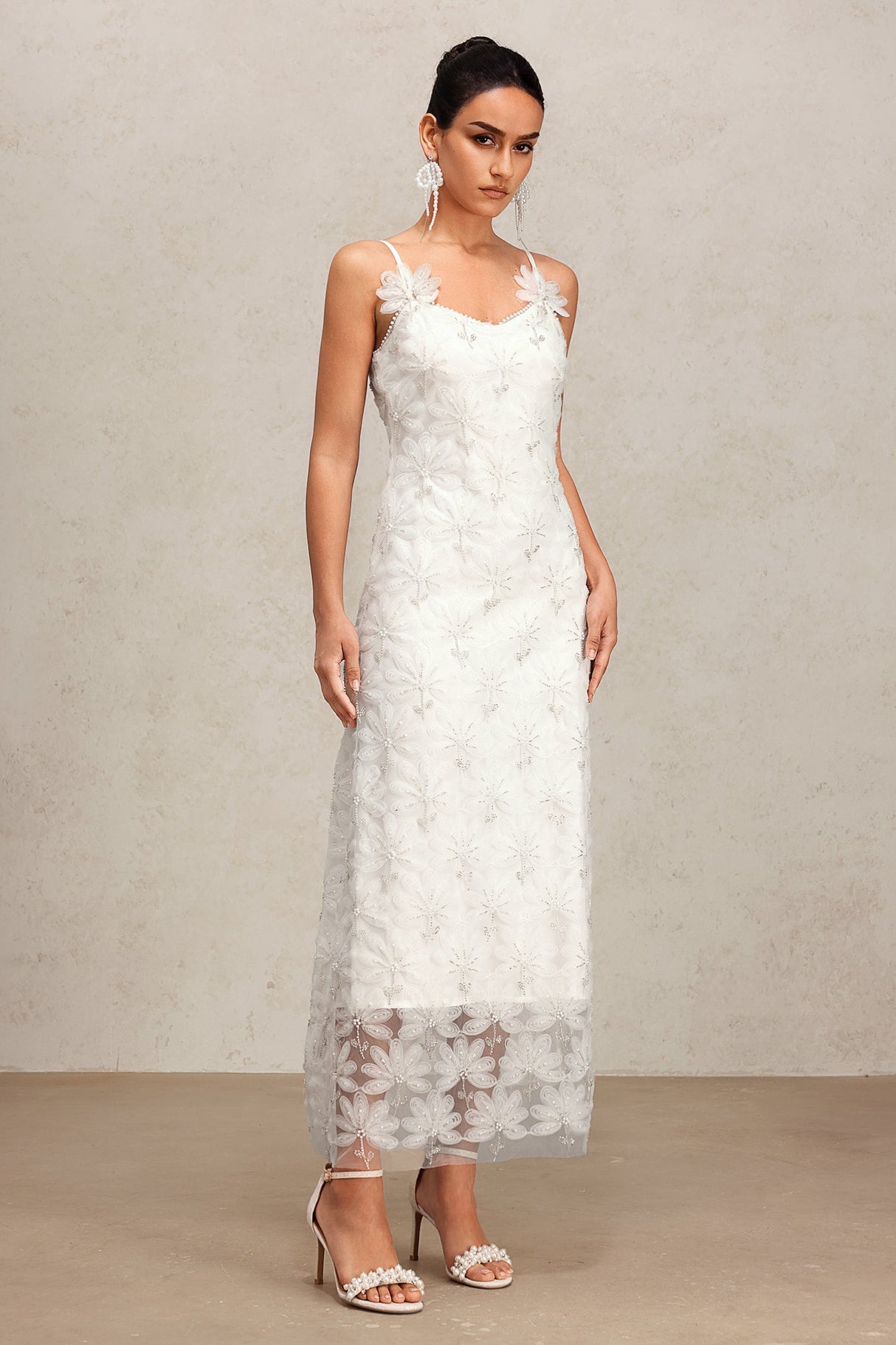 Yasmin White Lace Floral Maxi Dress Halter Neckline Wedding Summer Garden Party