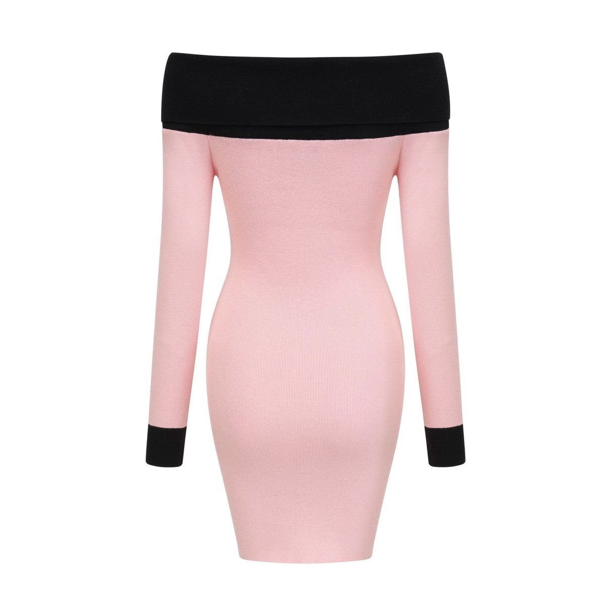 Yvette Mini Dress Pink Black Button Knit Thigh Length