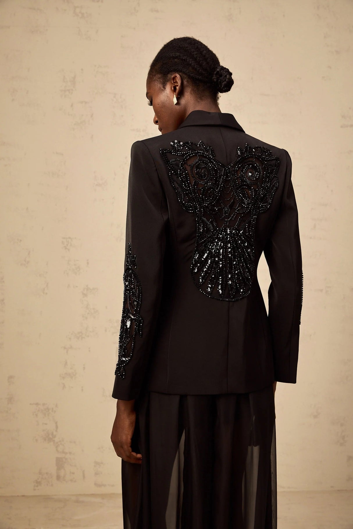 Zaira Blazer & Trousers Set Sequin Embellished Black Matching Suit