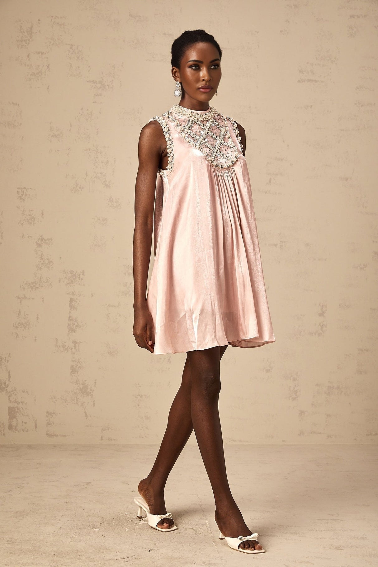 Zaira Mini Dress Pink Sequin Crystal Pleated Sparkle Shine