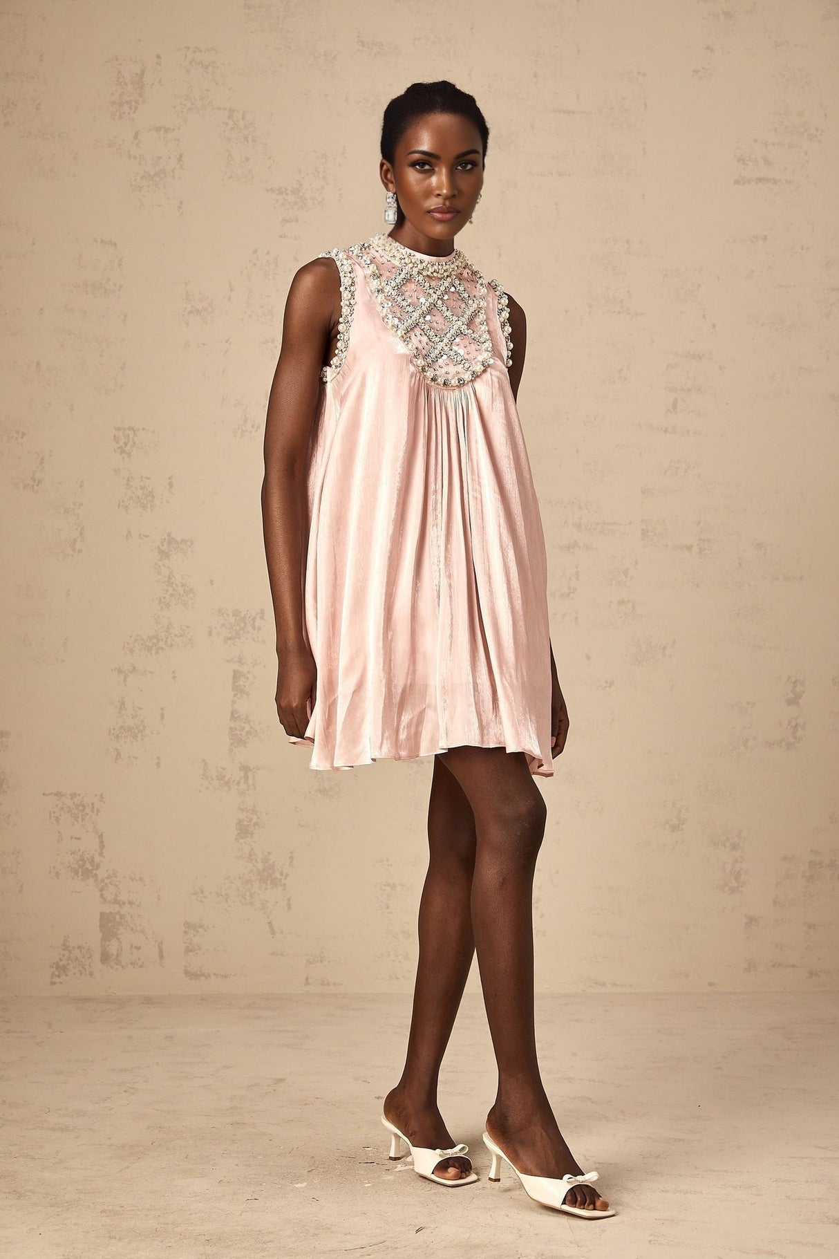Zaira Mini Dress Pink Sequin Crystal Pleated Sparkle Shine