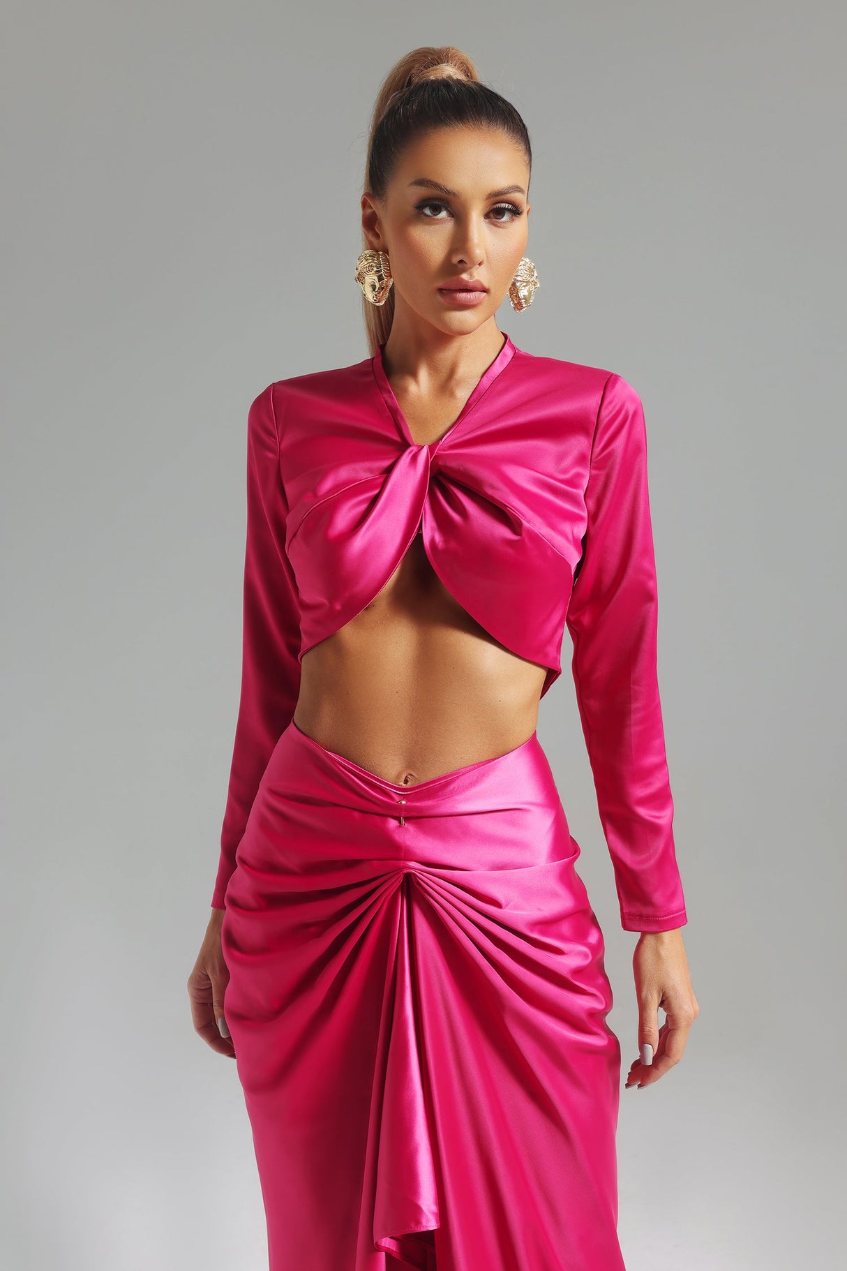 Zaira Pink Twist Detail V-Neck Dress