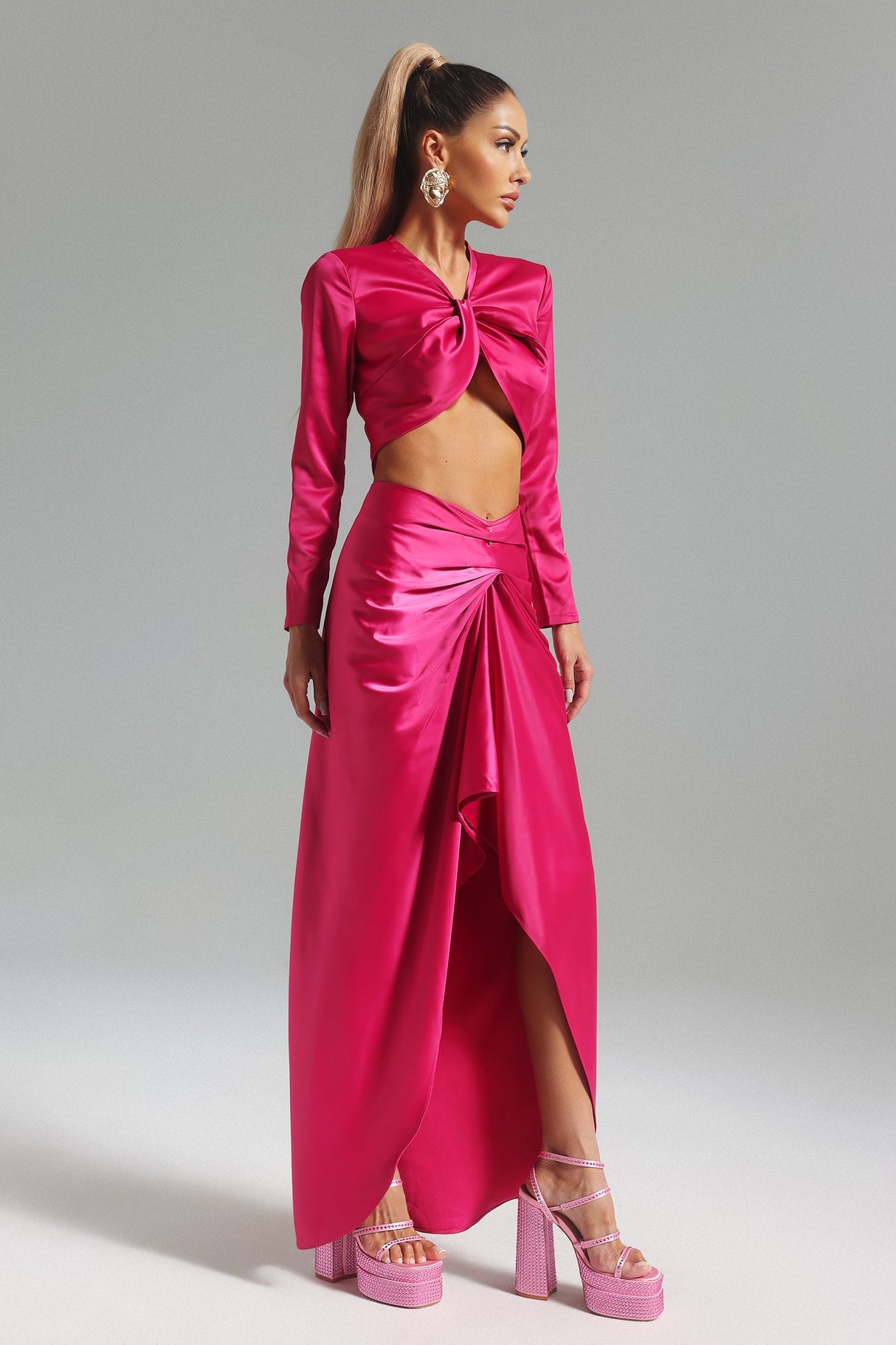 Zaira Pink Twist Detail V-Neck Dress