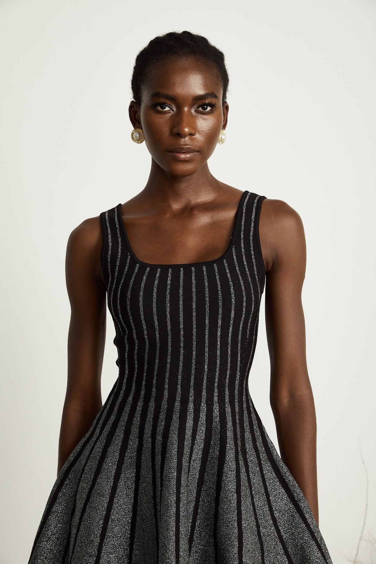 Zara Mini Dress Black Glitter Stripe Flare Gloss