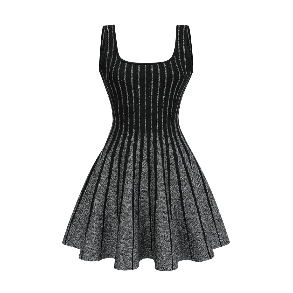 Zara Mini Dress Black Glitter Stripe Flare Gloss