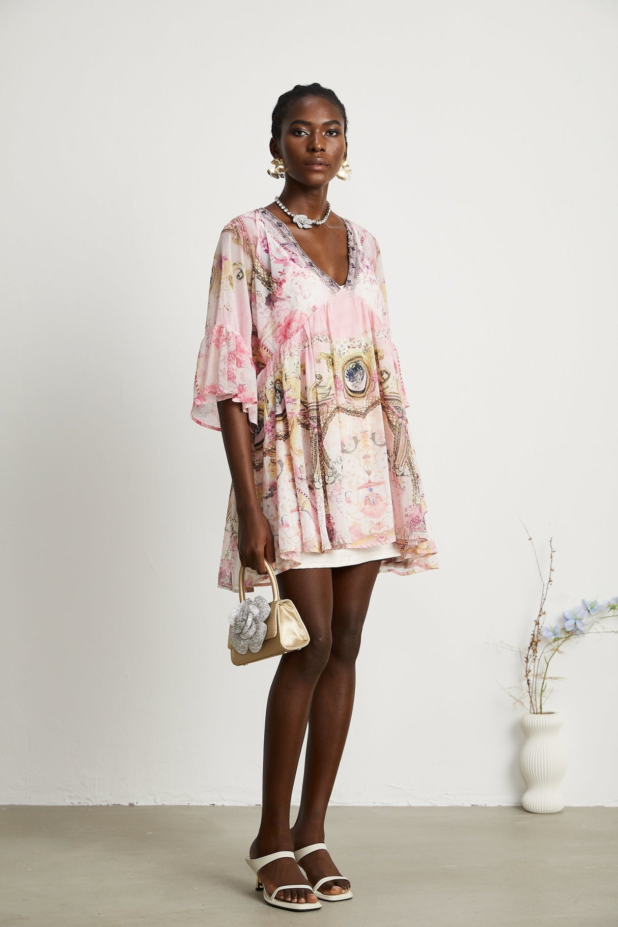 Zara Mini Dress Pink Crystal Embellished Pattern