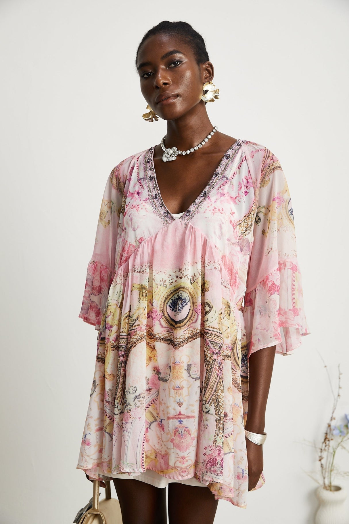 Zara Mini Dress Pink Crystal Embellished Pattern