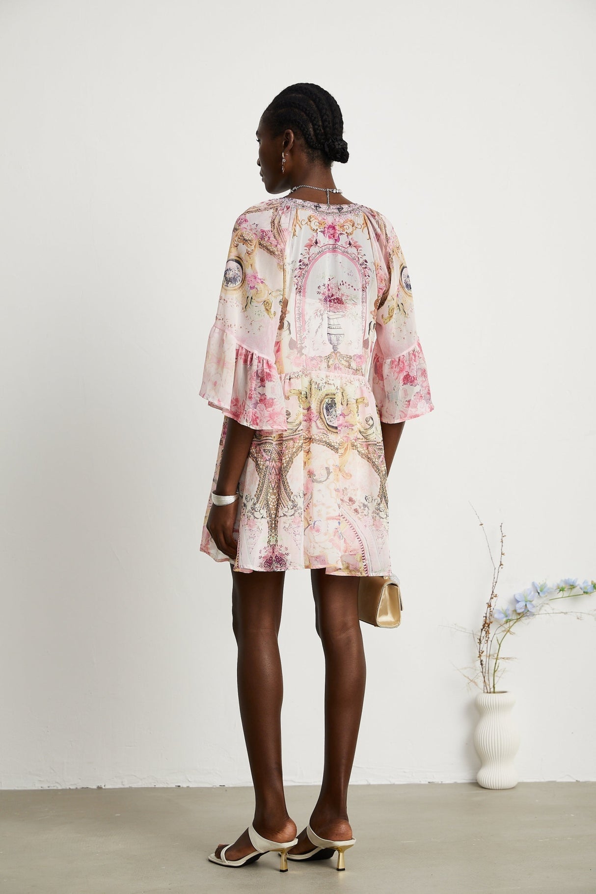 Zara Mini Dress Pink Crystal Embellished Pattern