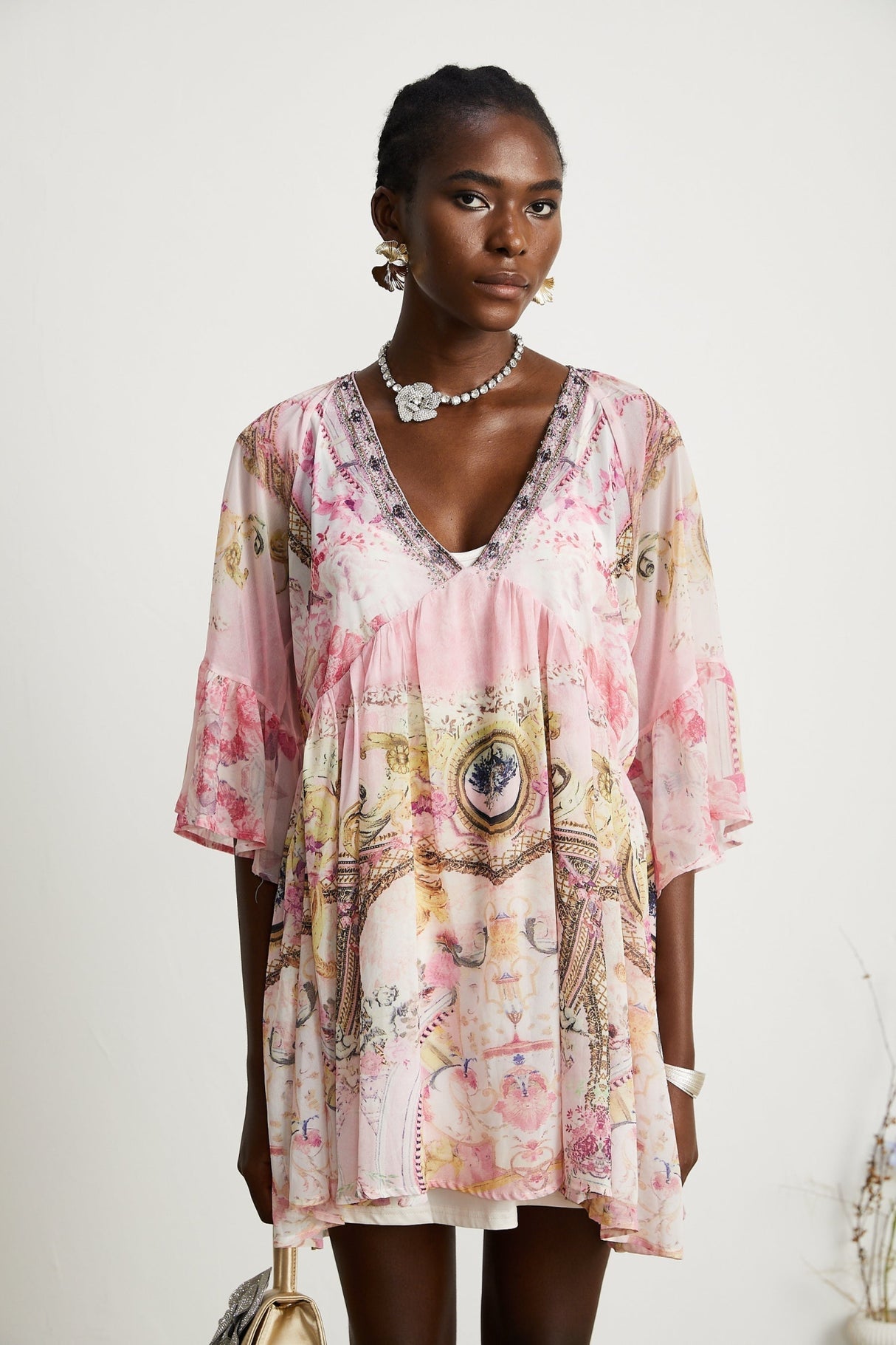 Zara Mini Dress Pink Crystal Embellished Pattern