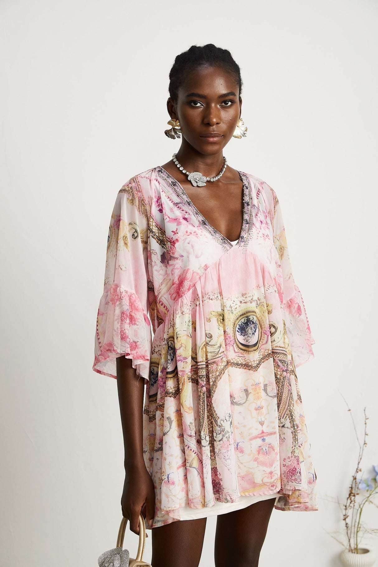 Zara Mini Dress Pink Crystal Embellished Pattern