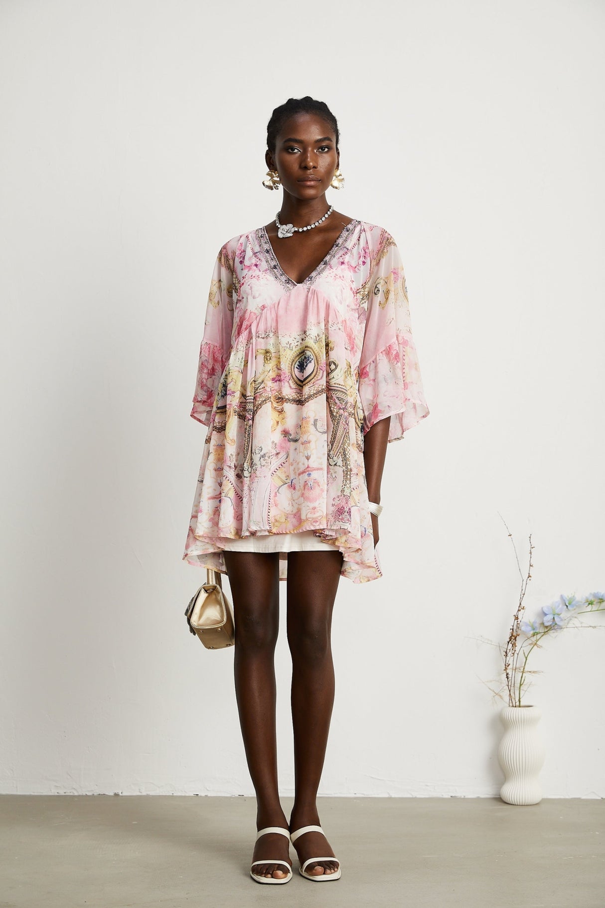 Zara Mini Dress Pink Crystal Embellished Pattern