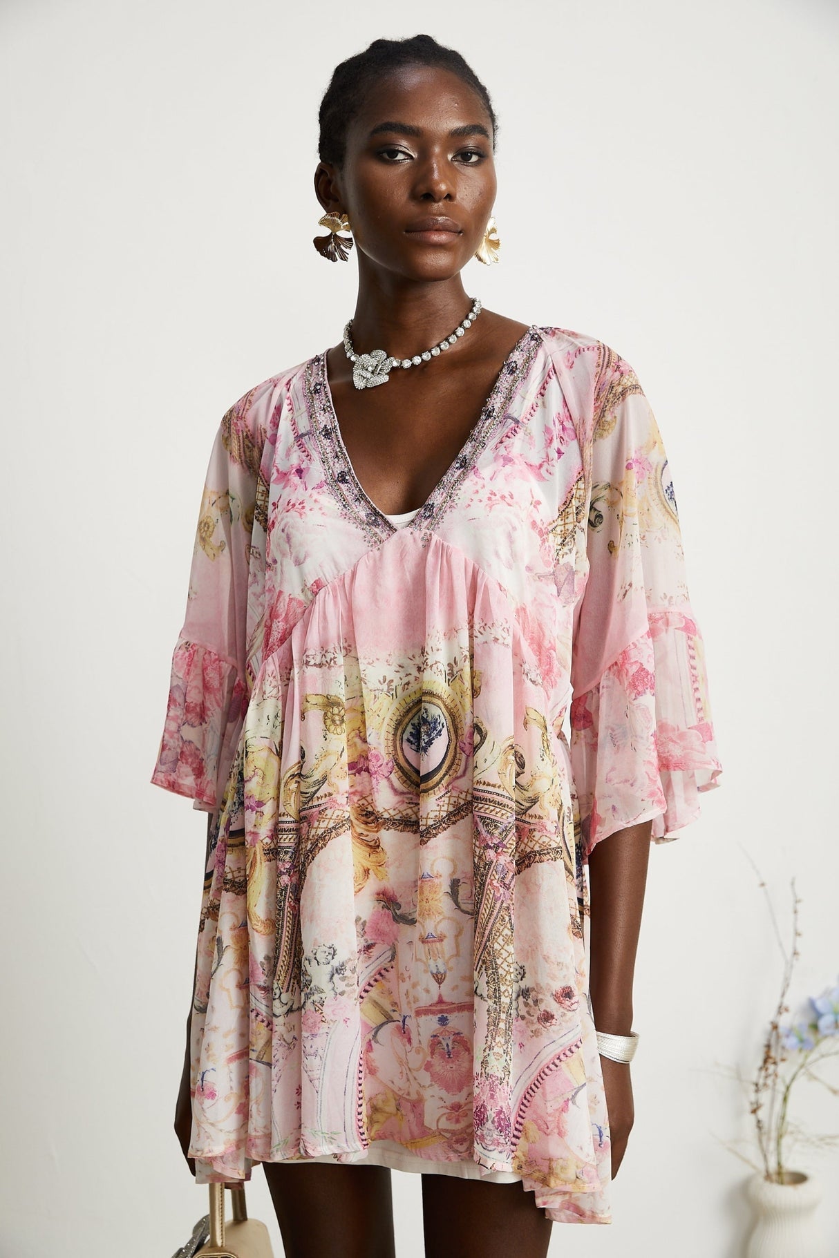 Zara Mini Dress Pink Crystal Embellished Pattern