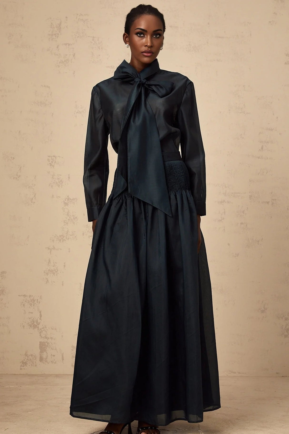 Zaria Shirt & Skirt Set Smocked Panelling Pleated Maxi - Length