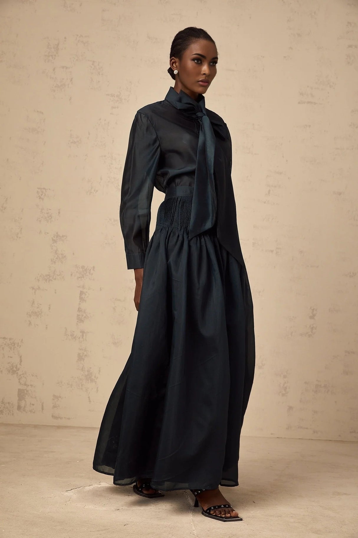 Zaria Shirt & Skirt Set Smocked Panelling Pleated Maxi - Length