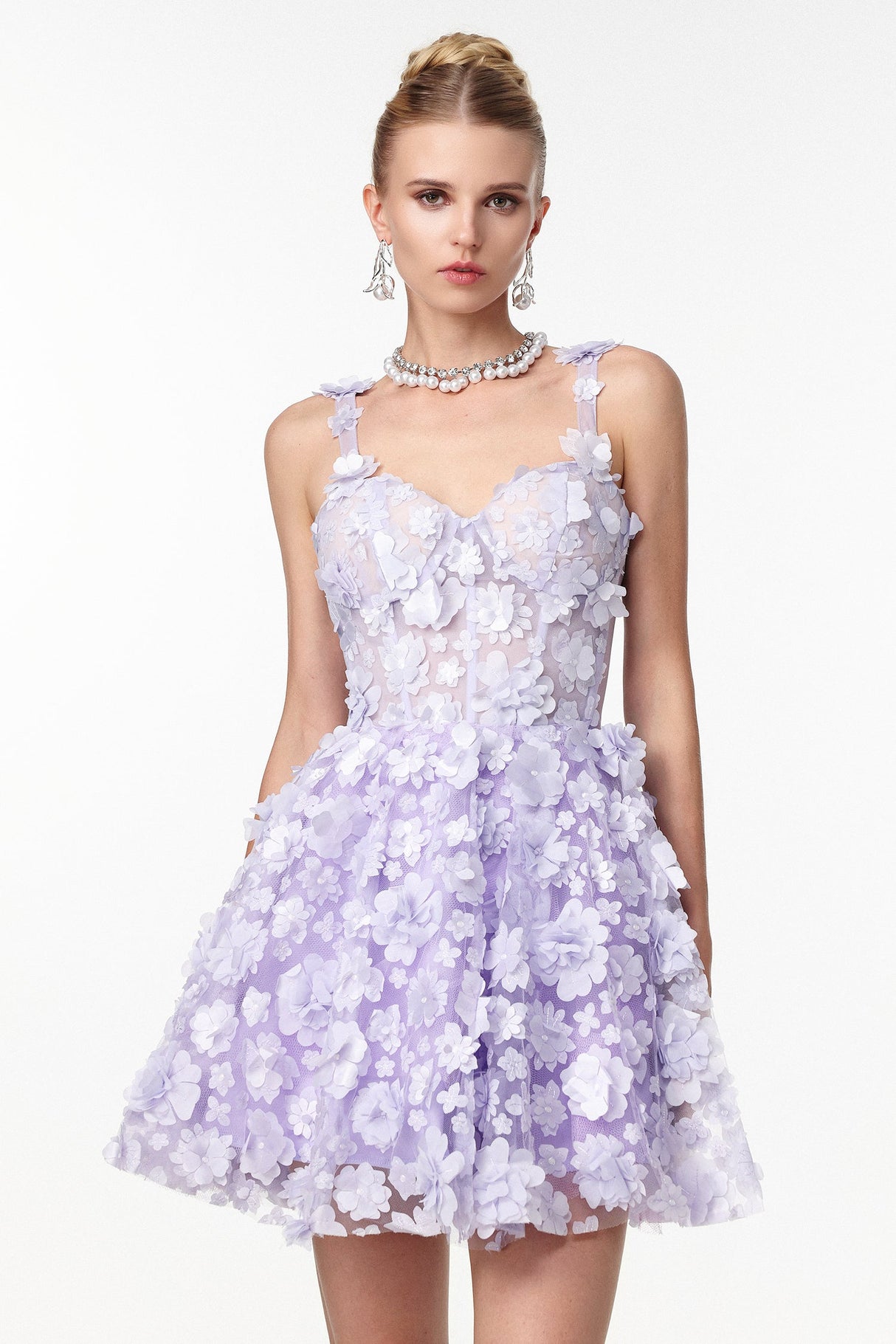 Zaylee Lilac Floral Embellished Mini Dress