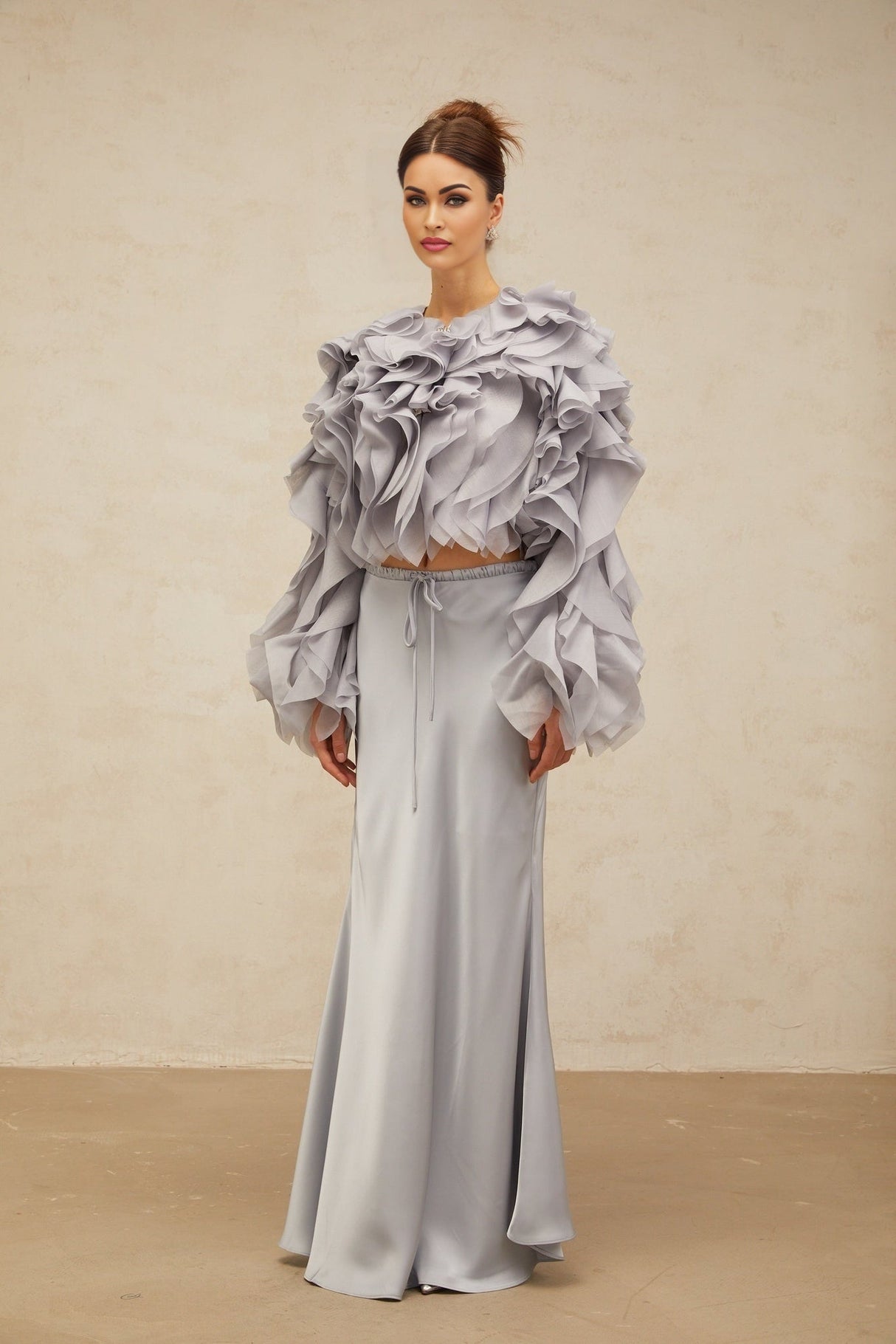 Zelda Blouse & Skirt Haze Blue Ruffled Bowknot Set