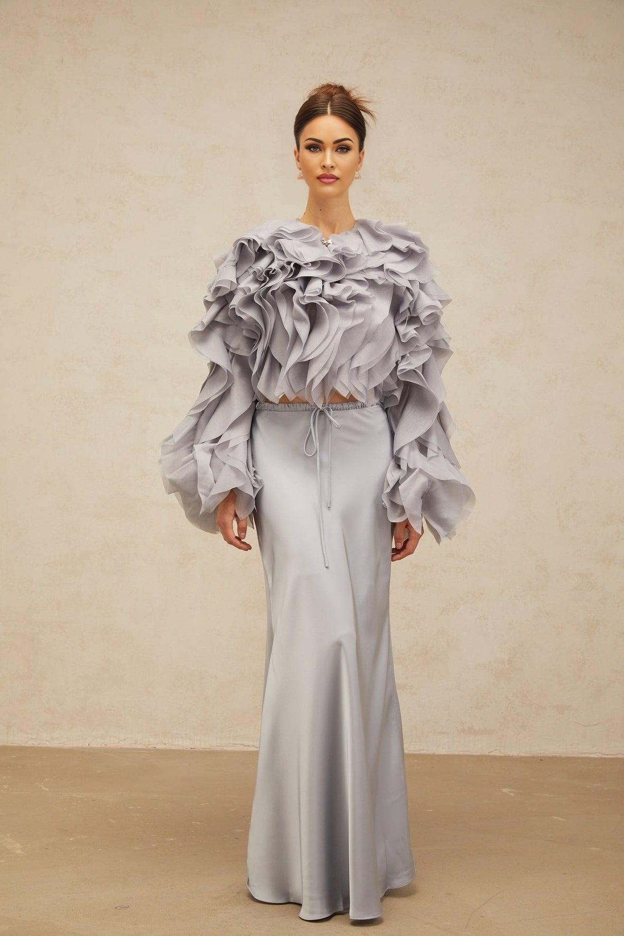 Zelda Blouse & Skirt Haze Blue Ruffled Bowknot Set