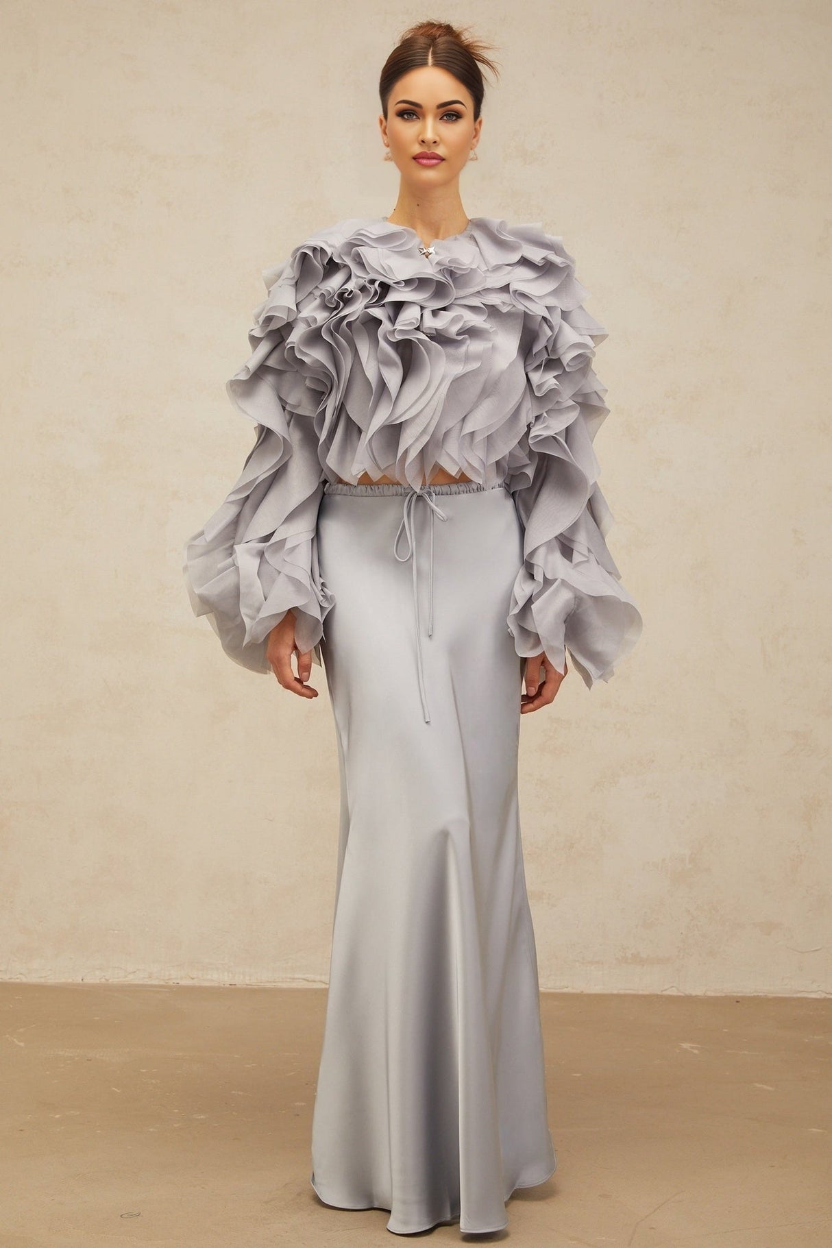 Zelda Blouse & Skirt Haze Blue Ruffled Bowknot Set