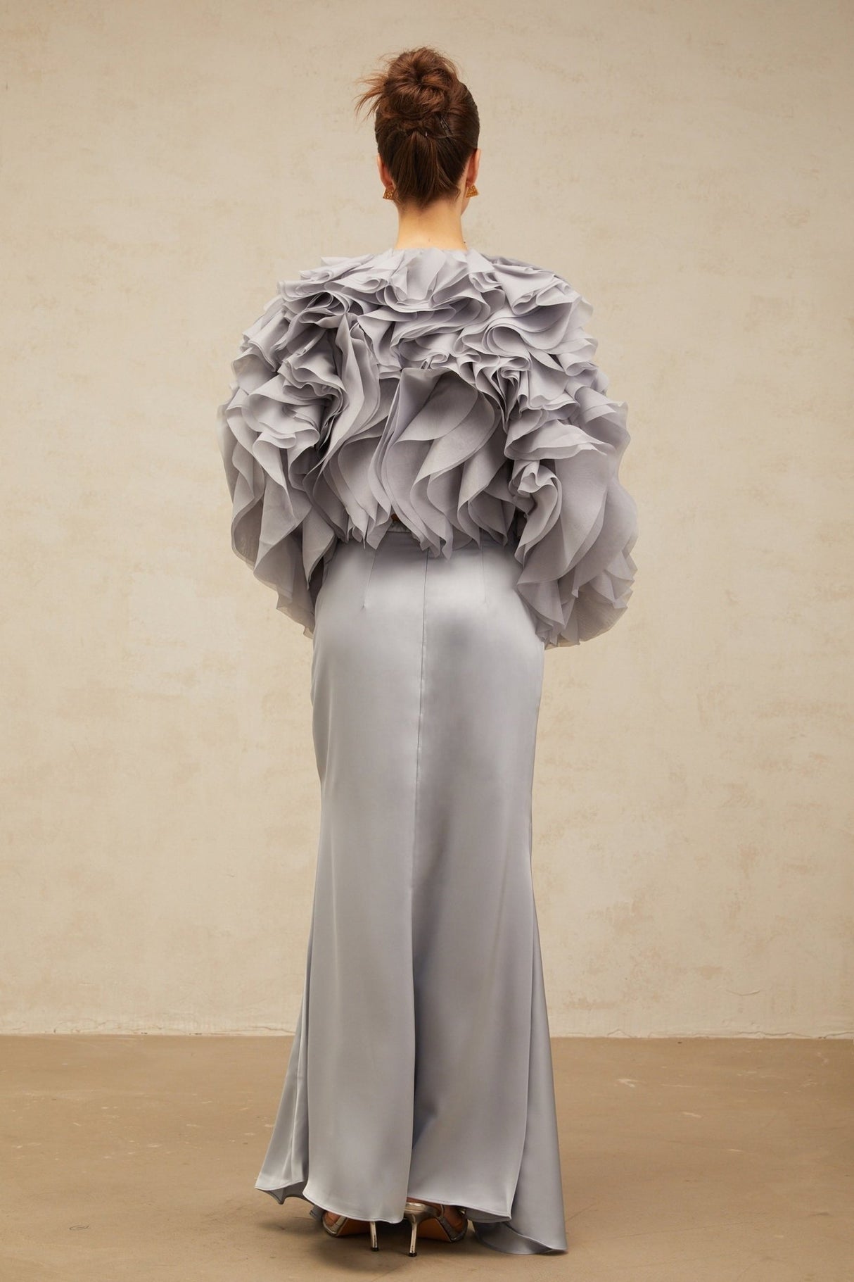 Zelda Blouse & Skirt Haze Blue Ruffled Bowknot Set