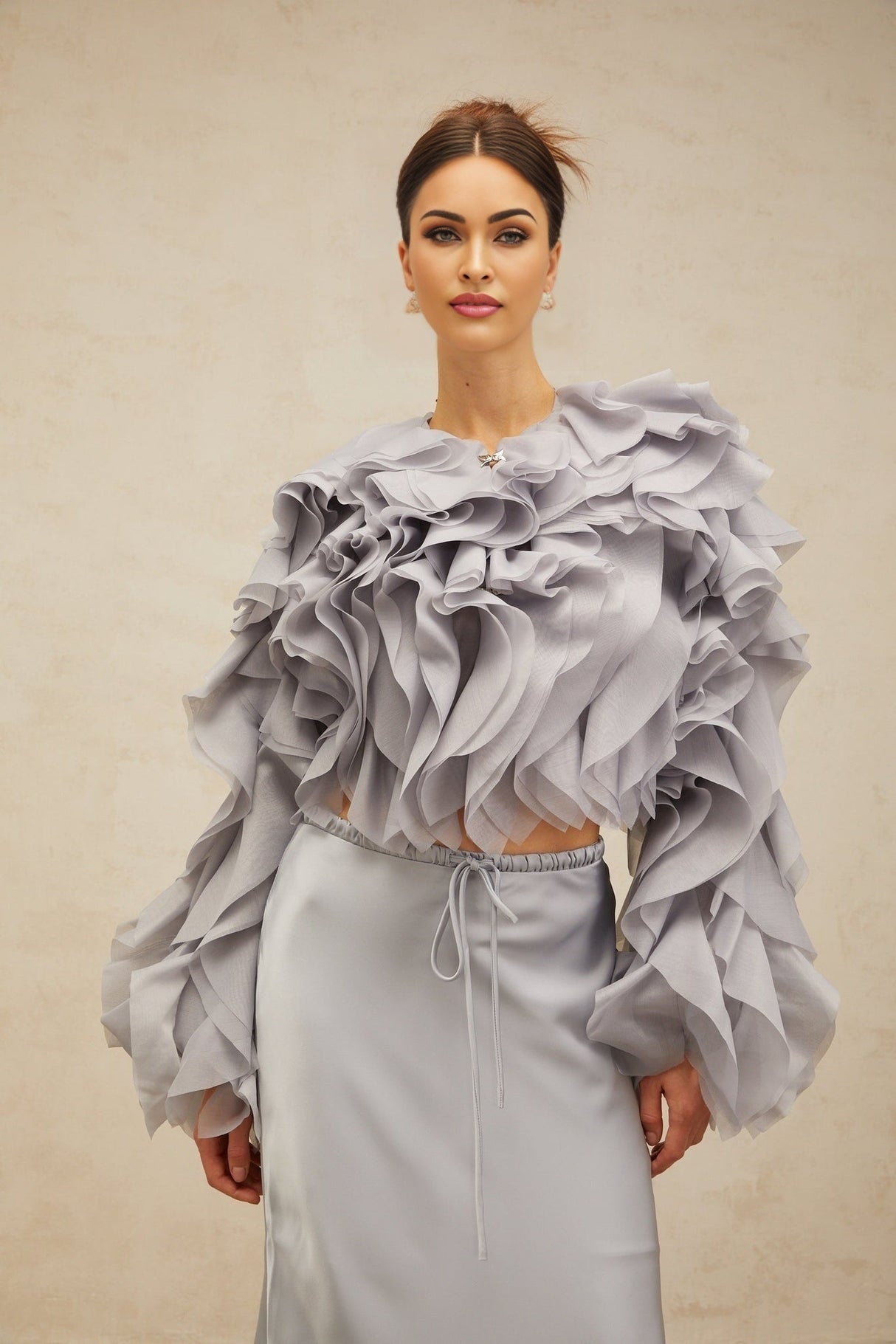 Zelda Blouse & Skirt Haze Blue Ruffled Bowknot Set