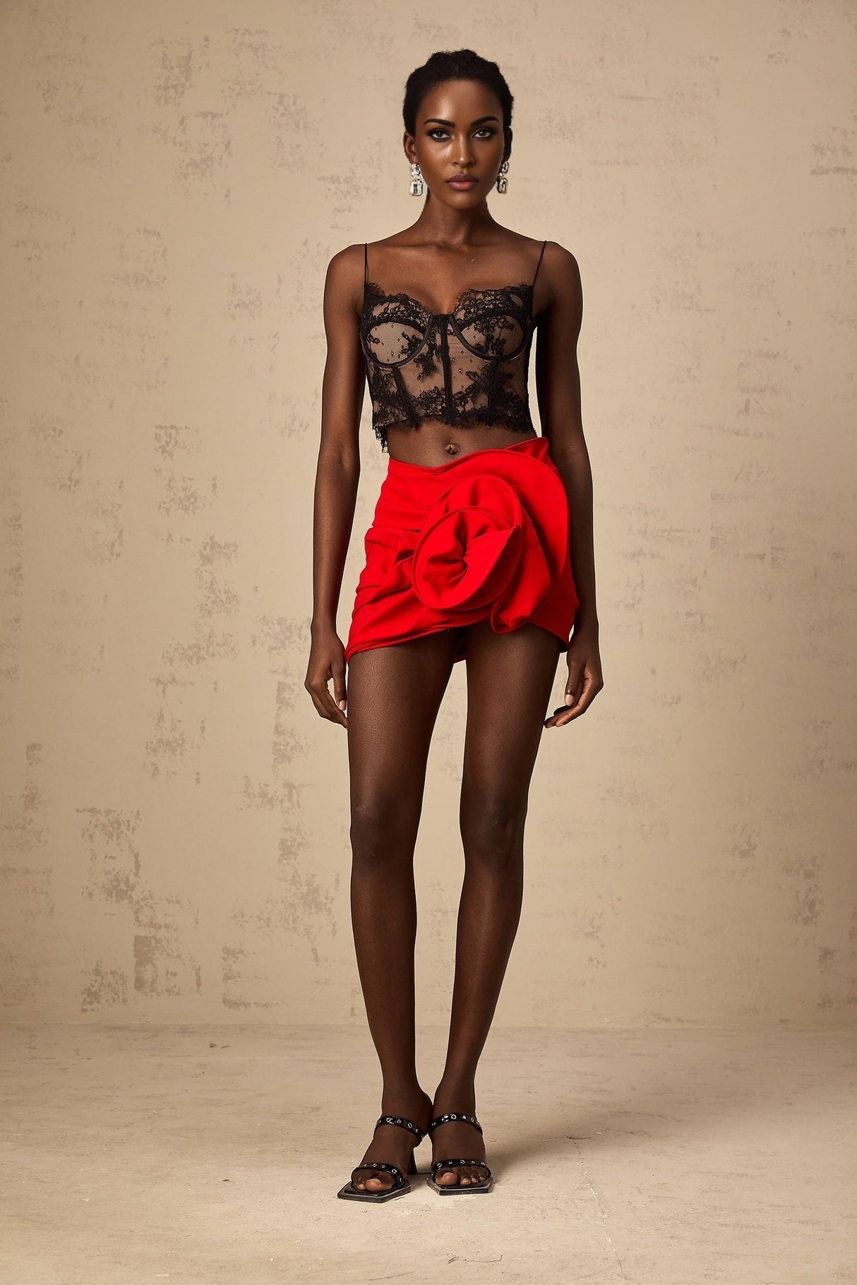 Zelmira Cropped Top Black Floral Lace Bustier & Corset Style