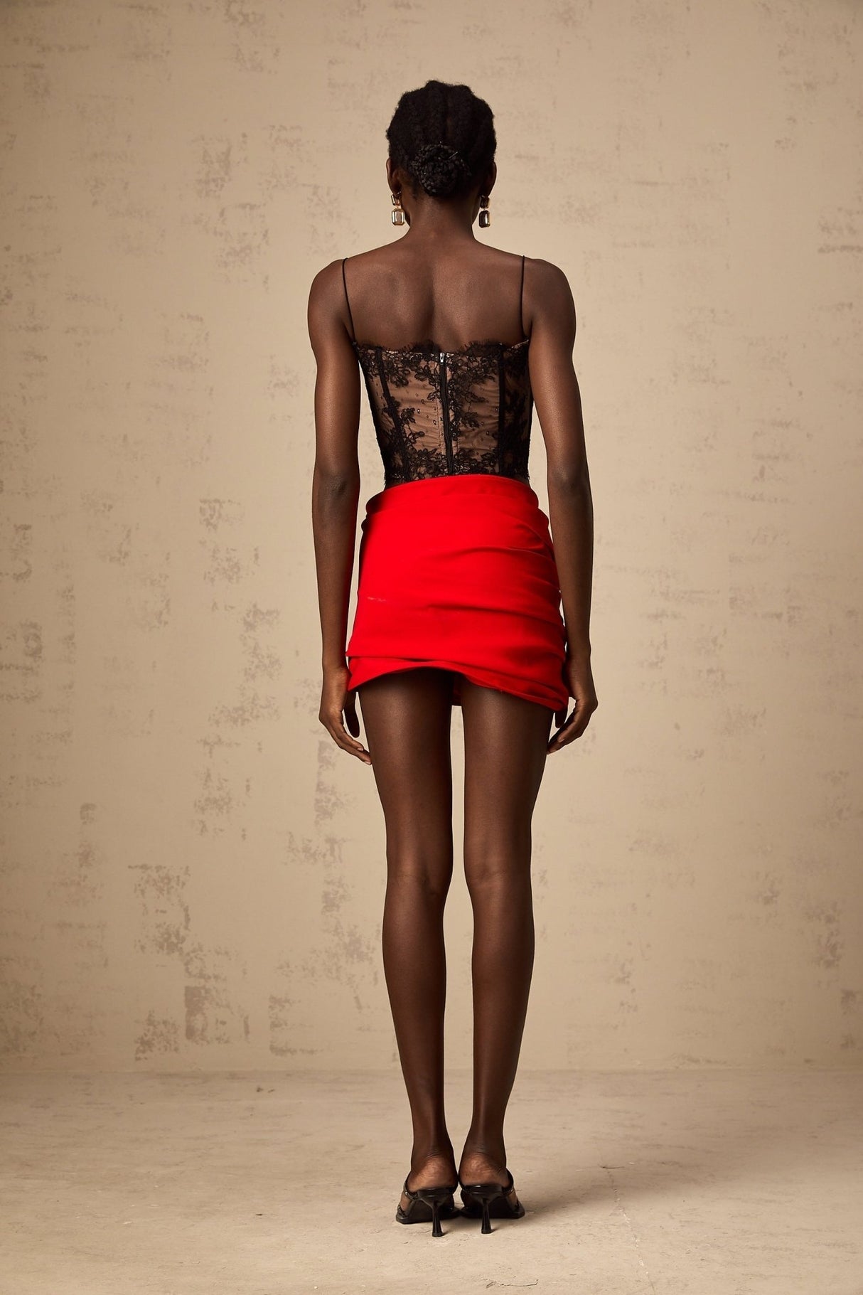 Zelmira Cropped Top Black Floral Lace Bustier & Corset Style