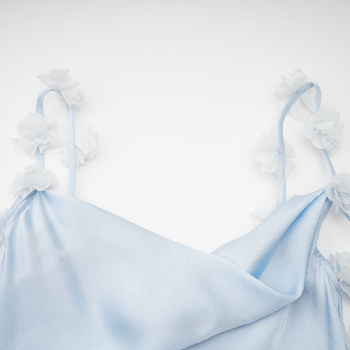 Zelmira Floral Maxi Dress in Light Blue Satin with Cowl Neck and Low Back Design