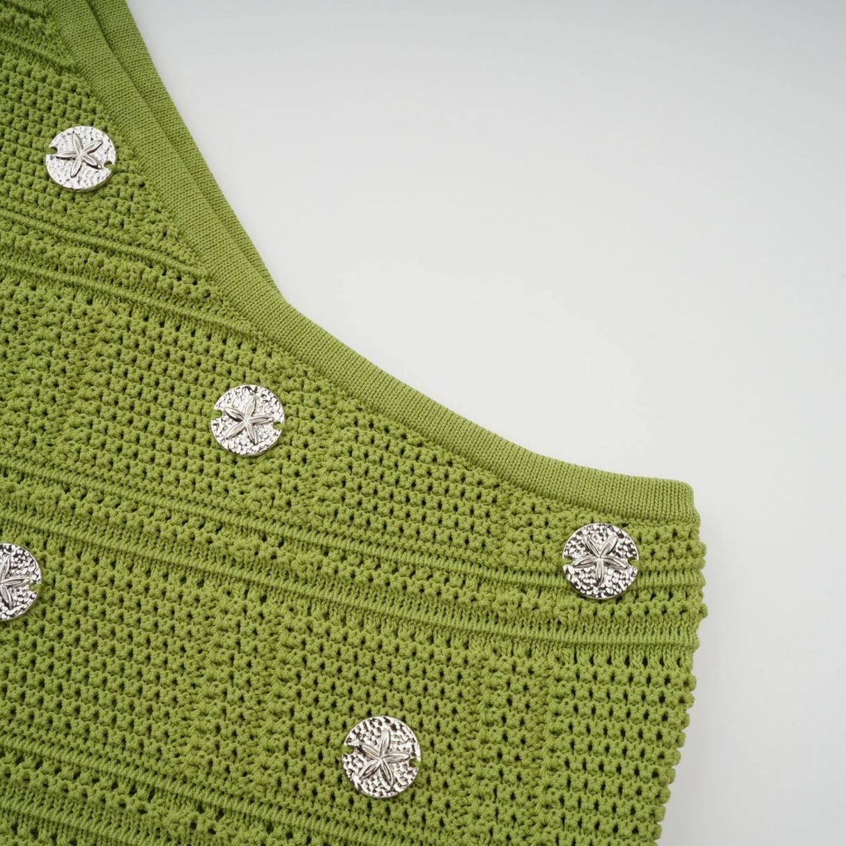 Zelmira Top & Skirt Set Green Embellished Knit Cropped Fringed Calf - Length