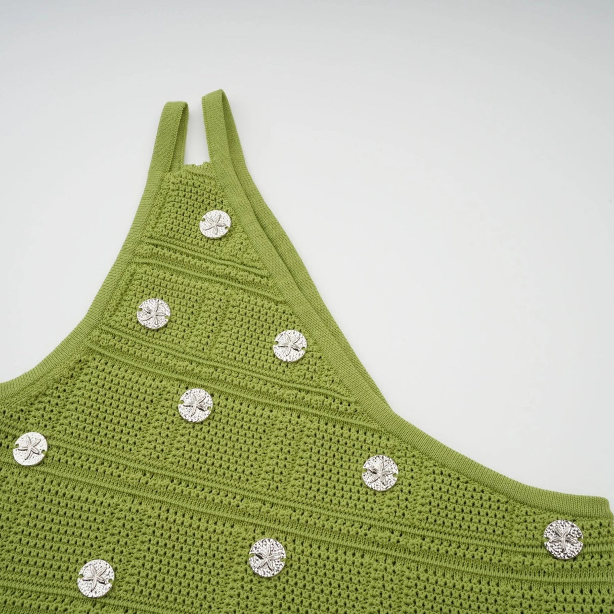 Zelmira Top & Skirt Set Green Embellished Knit Cropped Fringed Calf - Length