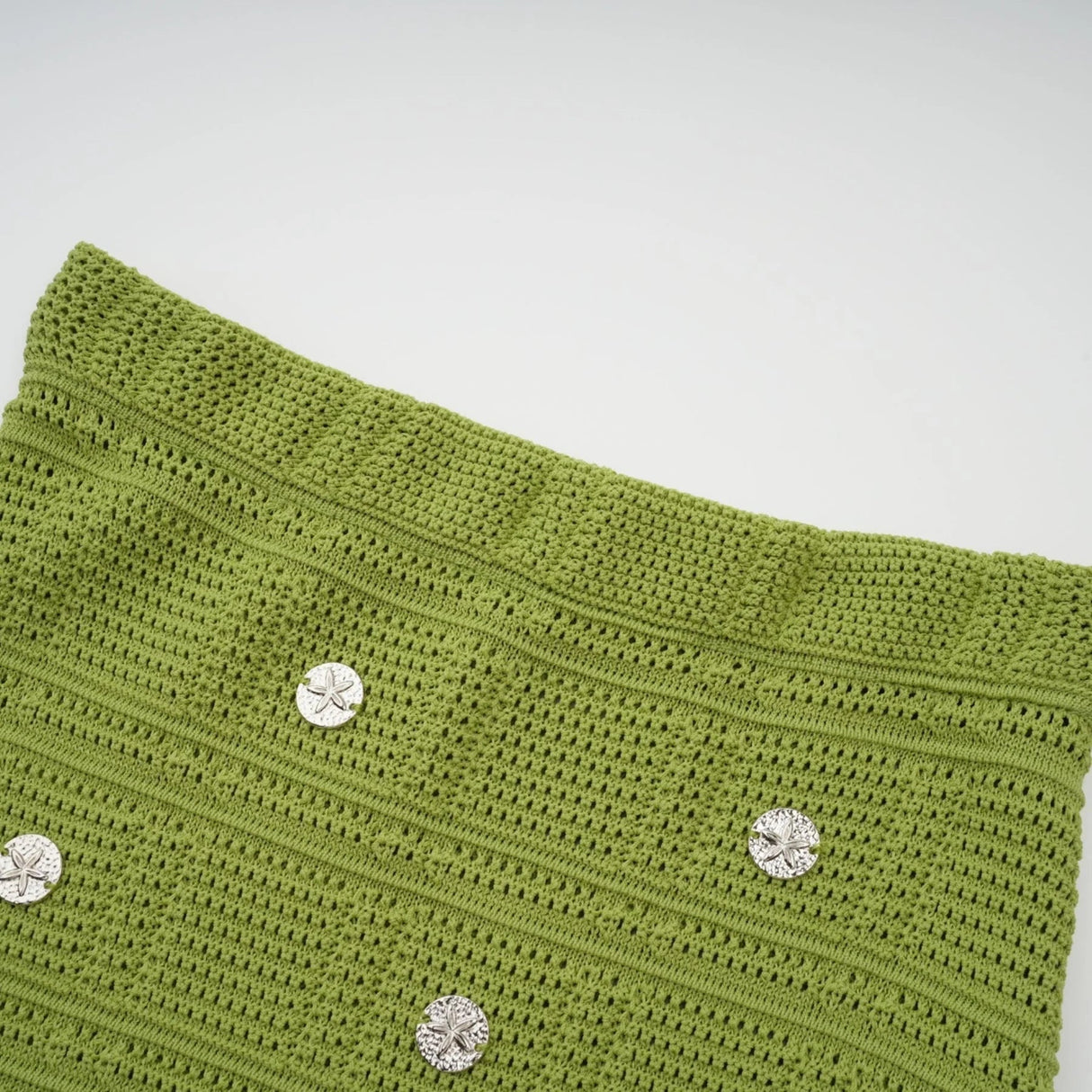 Zelmira Top & Skirt Set Green Embellished Knit Cropped Fringed Calf - Length