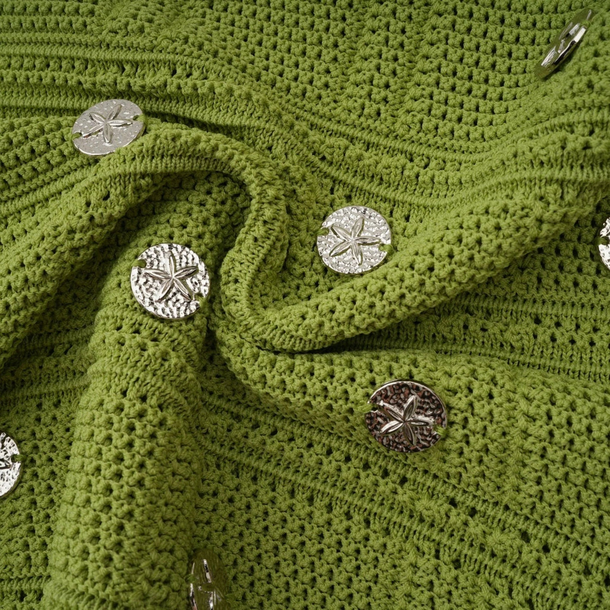 Zelmira Top & Skirt Set Green Embellished Knit Cropped Fringed Calf - Length