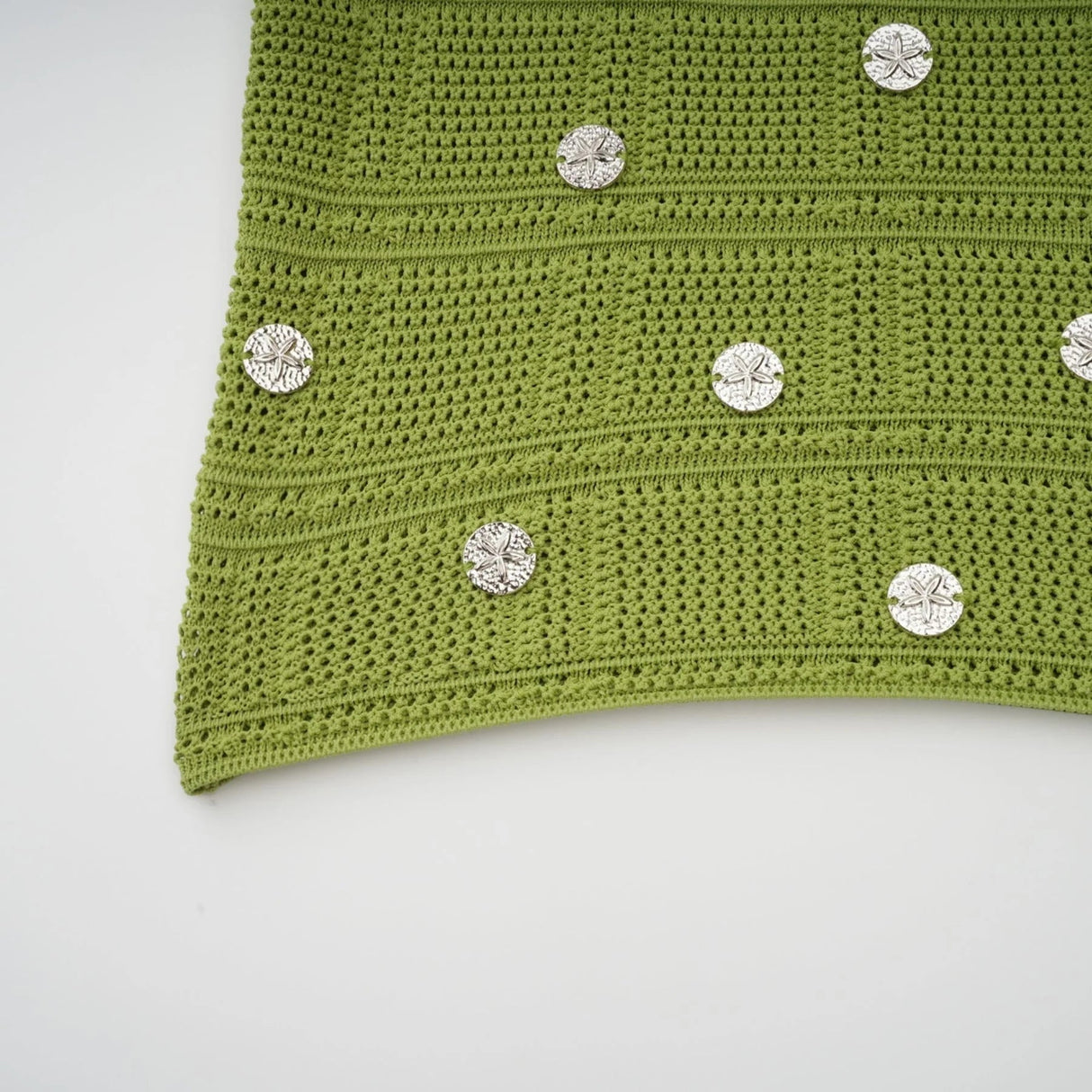 Zelmira Top & Skirt Set Green Embellished Knit Cropped Fringed Calf - Length