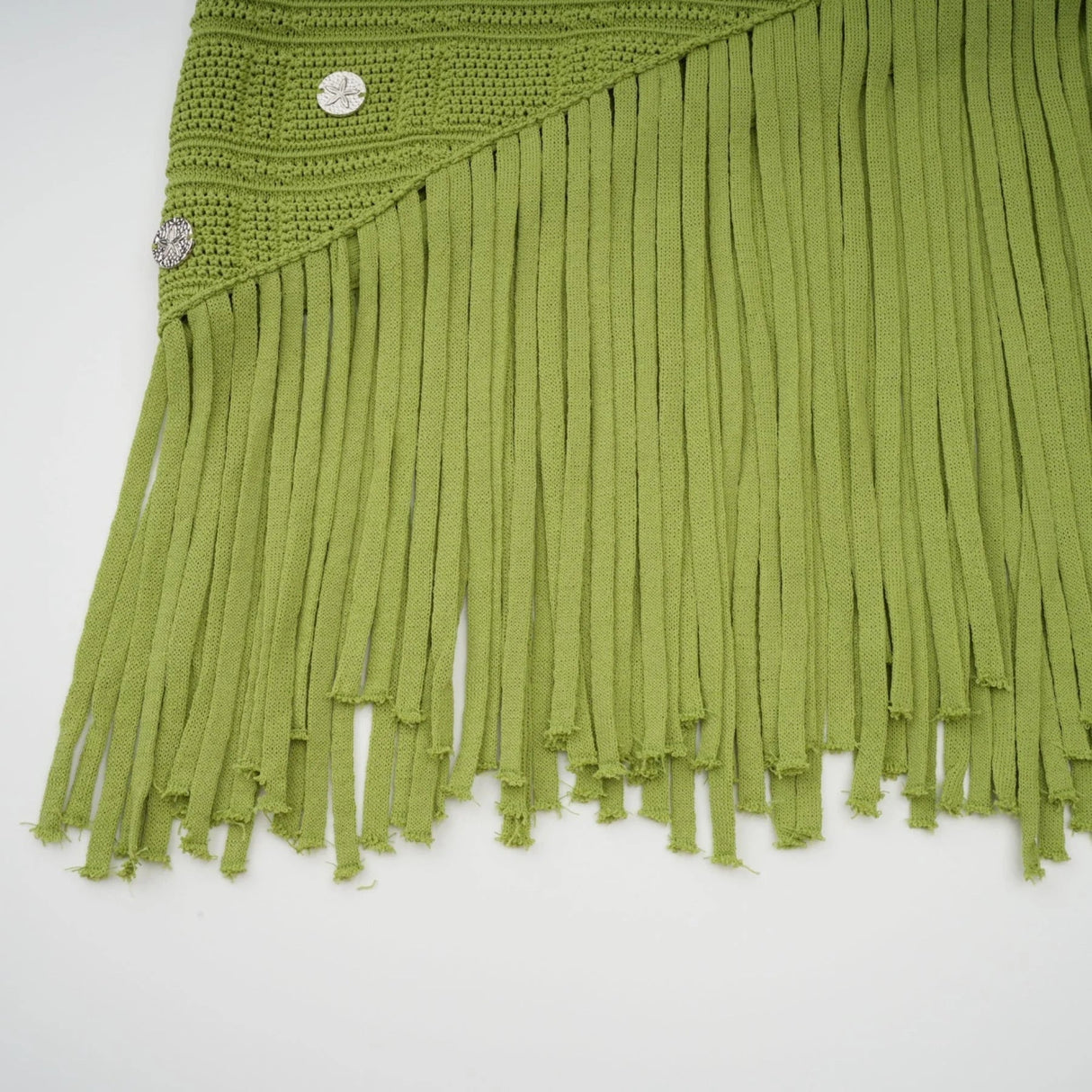 Zelmira Top & Skirt Set Green Embellished Knit Cropped Fringed Calf - Length