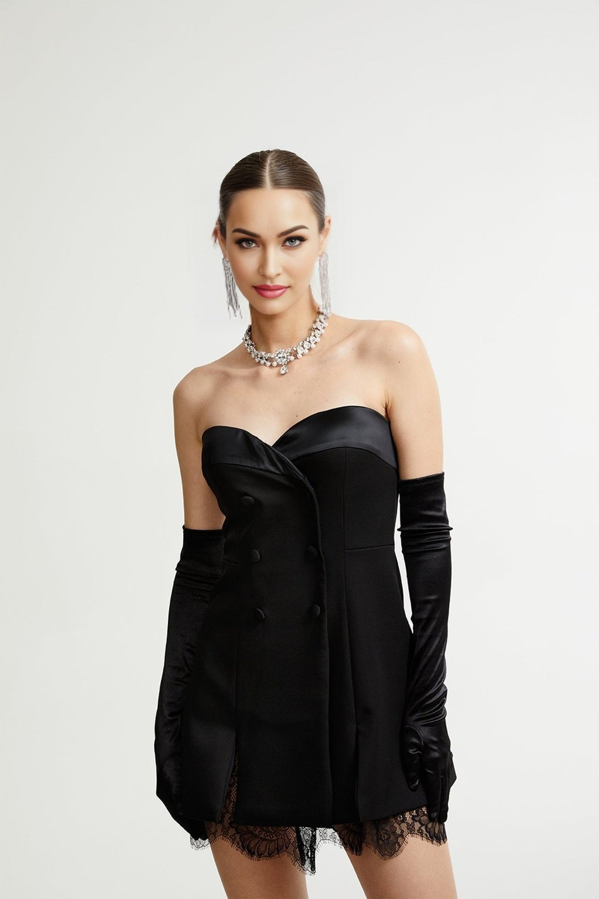 Zephyra Black Bustier Lace Trim Mini Dress