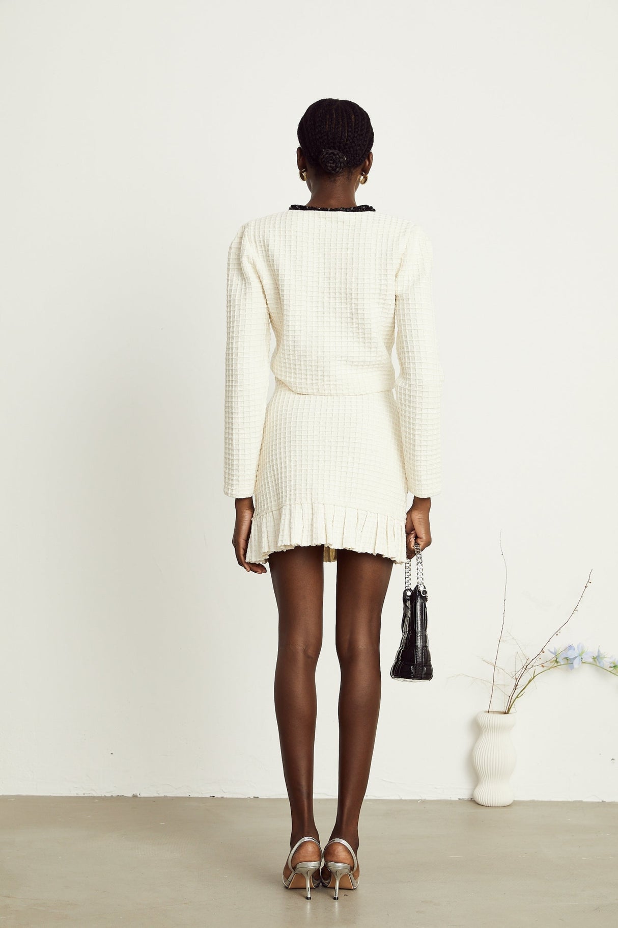 Zita Jacket & Skirt White Waffle Knit Set