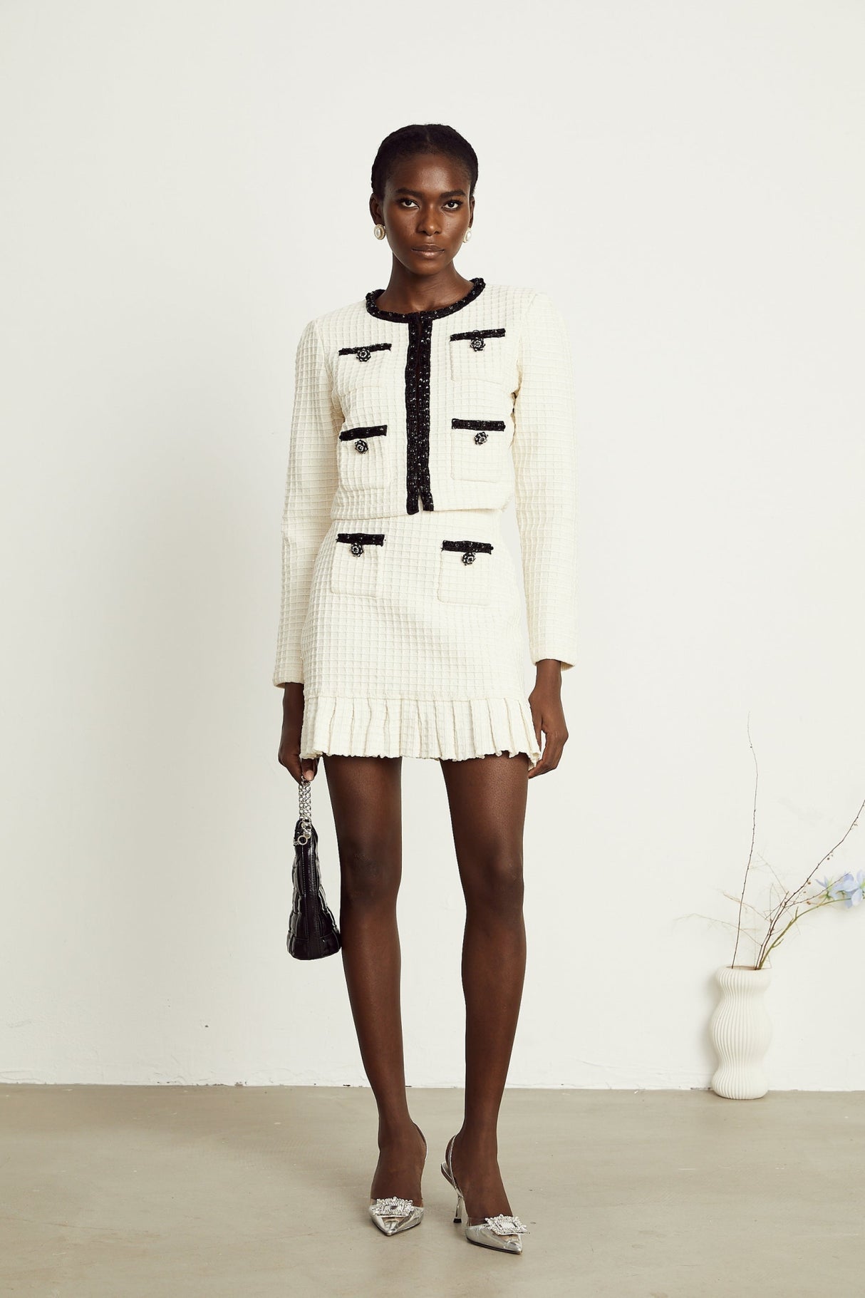 Zita Jacket & Skirt White Waffle Knit Set