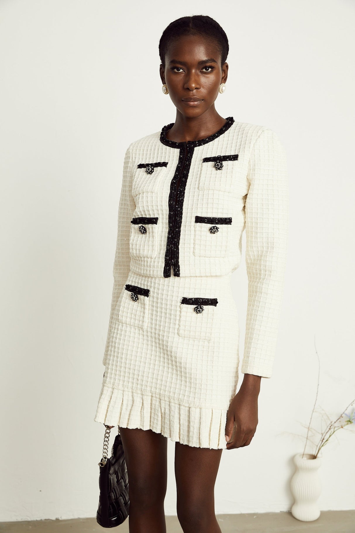 Zita Jacket & Skirt White Waffle Knit Set